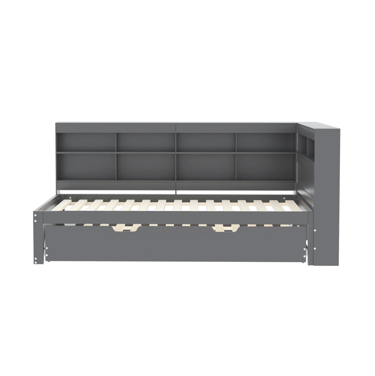 HOLZBETT 90/200 cm mit Ausziehbett, USB und Stauraum in Grau - Grau, Holz (90/200cm) - BEAOK