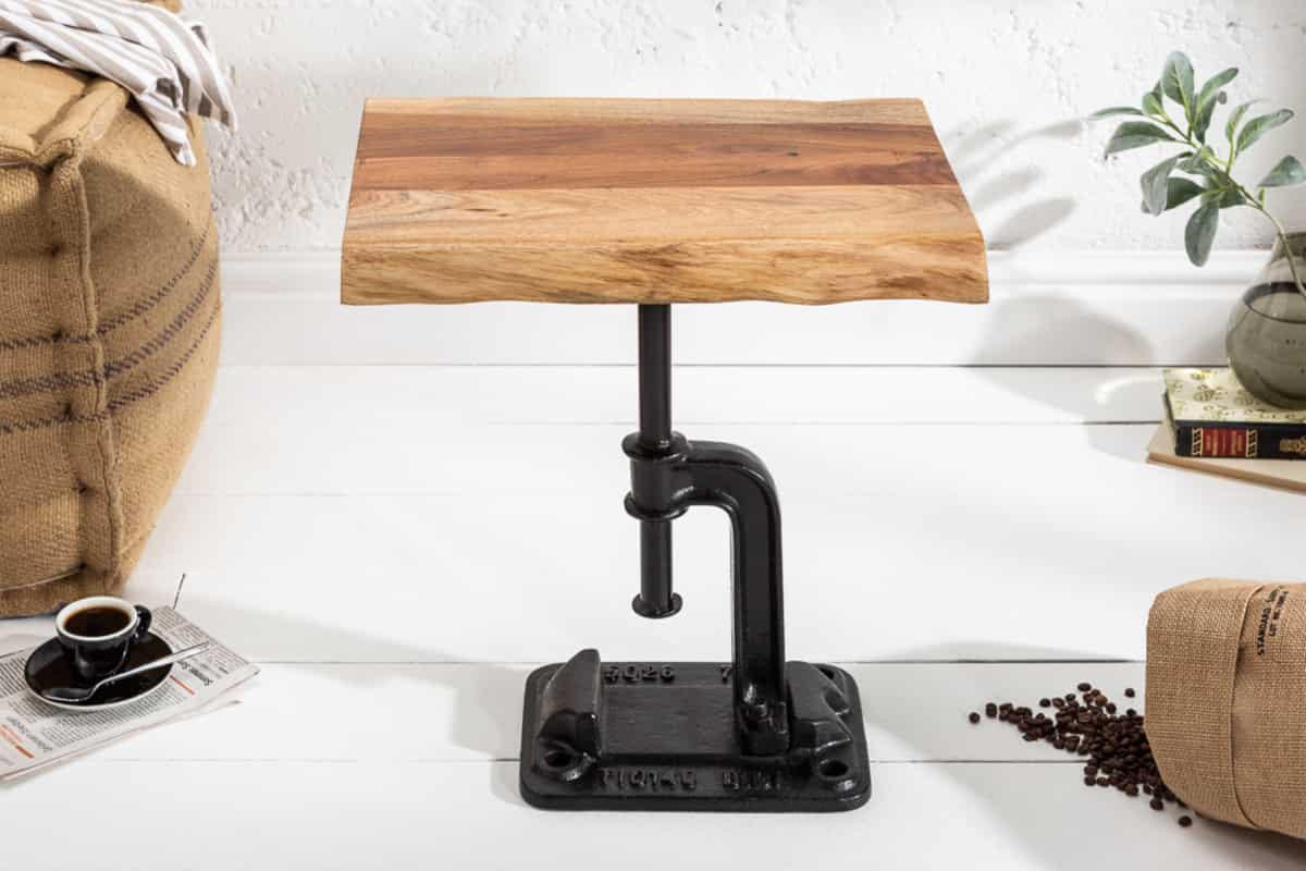 BEISTELLTISCH FACTORY Akazie 50cm - Schwarz/Braun, Holz/Metall (35/43/46cm) - riess-ambiente