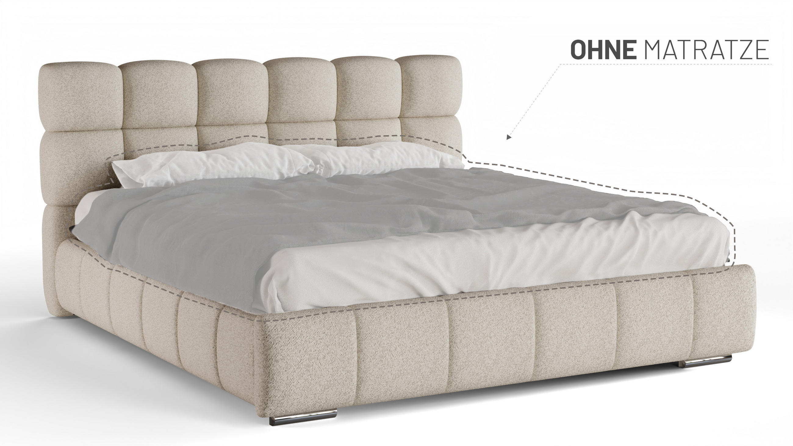 POLSTERBETT Bliss 180 x 200 cm mit Bettkasten und Lattenrost ohne matratze - beige - Beige, Holz (180/200cm) - Panda Möbel