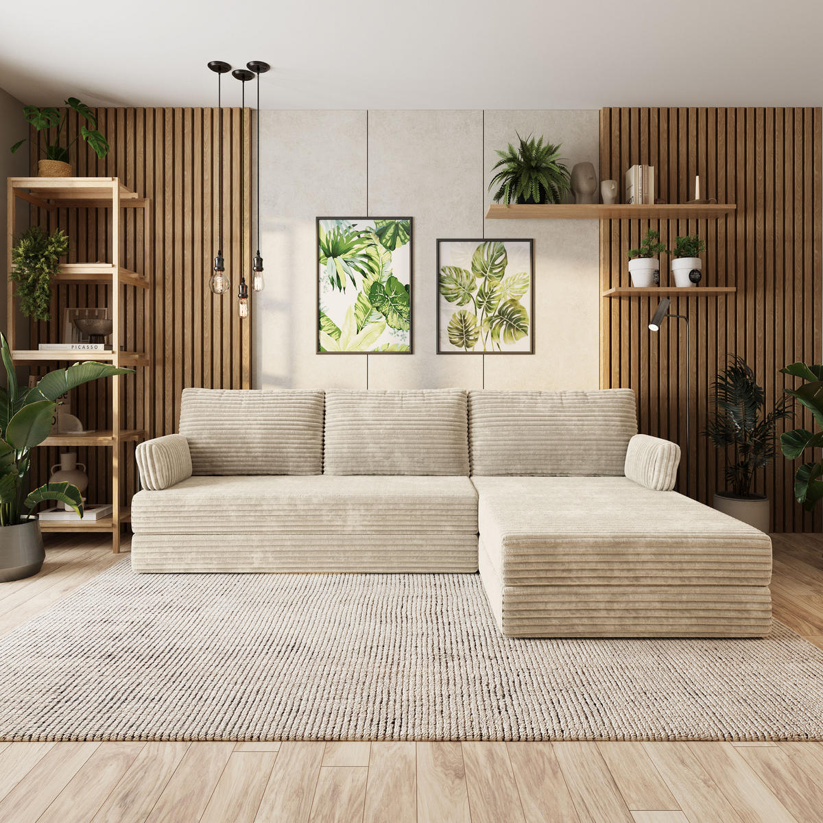 ROHOVÁ SEDAČKA ANKO modulární Boneless pohovka s funkcí spaní, krémová TILIA 03 - krémová, textil (270/160cm) - MASSENO
