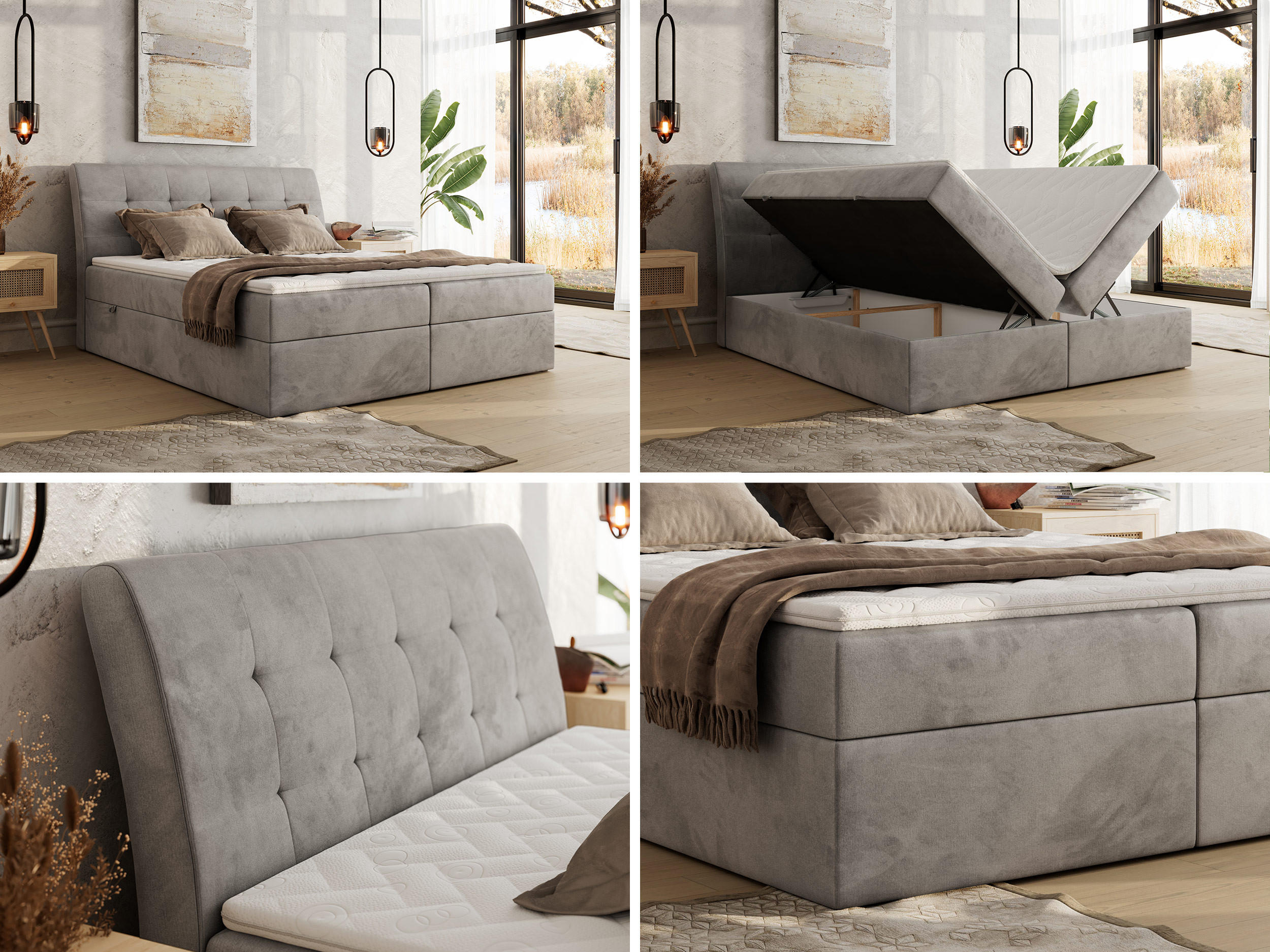 BOXBETT DAGOS 180/200 - Hellgrau Velvet - Topper T25 - H4 - Hellgrau/Schwarz, Kunststoff/Textil (180/200cm) - MKS