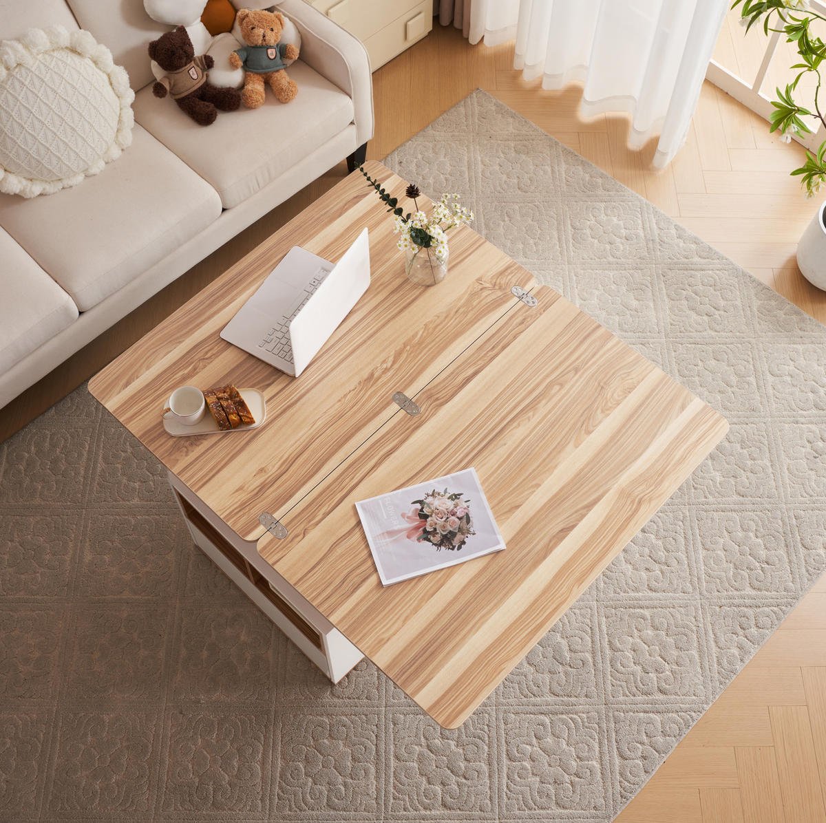 COUCHTISCH aus Spanplatte 100x51x47 cm Weiß höhenverstellbar mit Schubladen - Weiß, Holzwerkstoff (100/51/47cm) - IVMEU