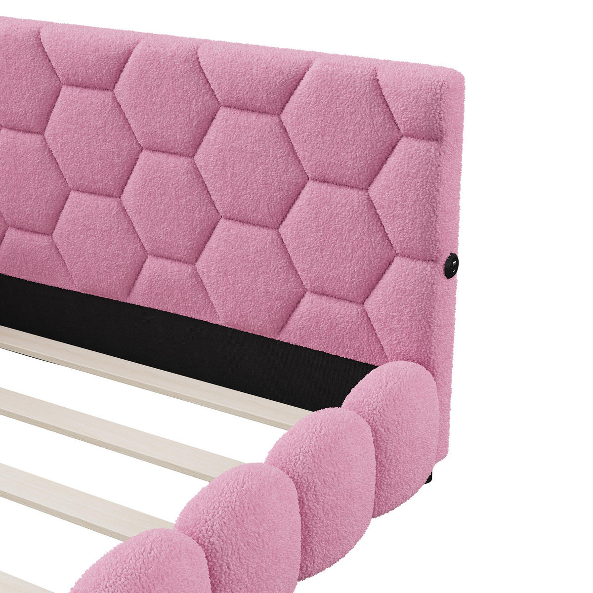 POLSTERBETT 140x200 cm aus Lammwolle, umlaufende RGB-LED, USB-Anschluss, in Rosa - Rosa, Holz (140/200cm) - BRILVERDE