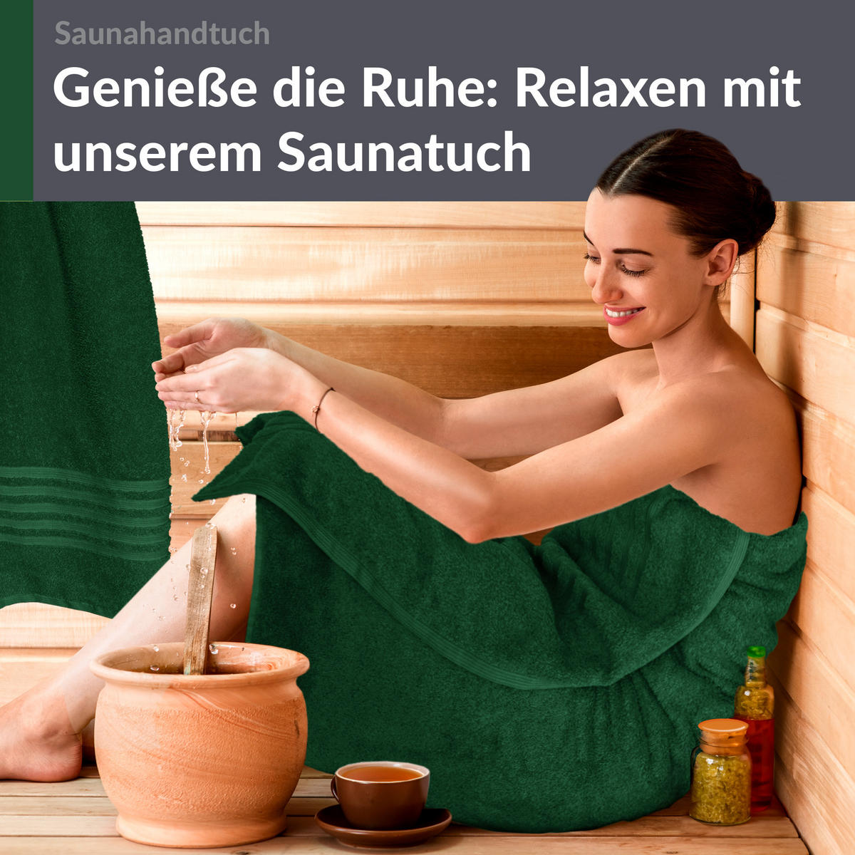 SAUNATUCH 80x200 cm 2er Set London Tannen Grün - Waldgrün, Textil (80/200cm) - Lashuma