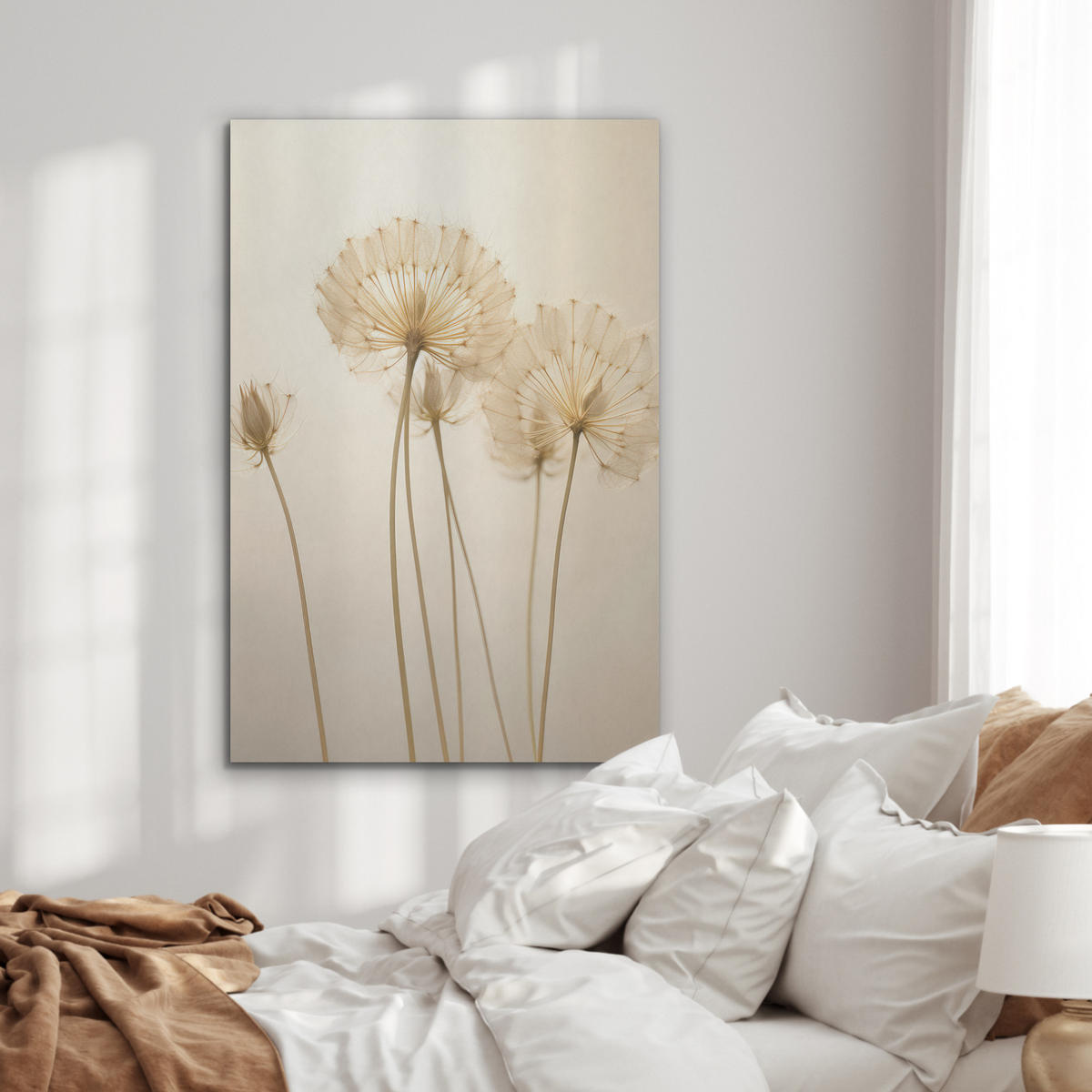 AKUSTIKPANEEL Sonnenlicht - Löwenzahn - Botanisch - Blumen 70x100 cm - Creme, Textil (70/0.9/100cm) - MuchoWow
