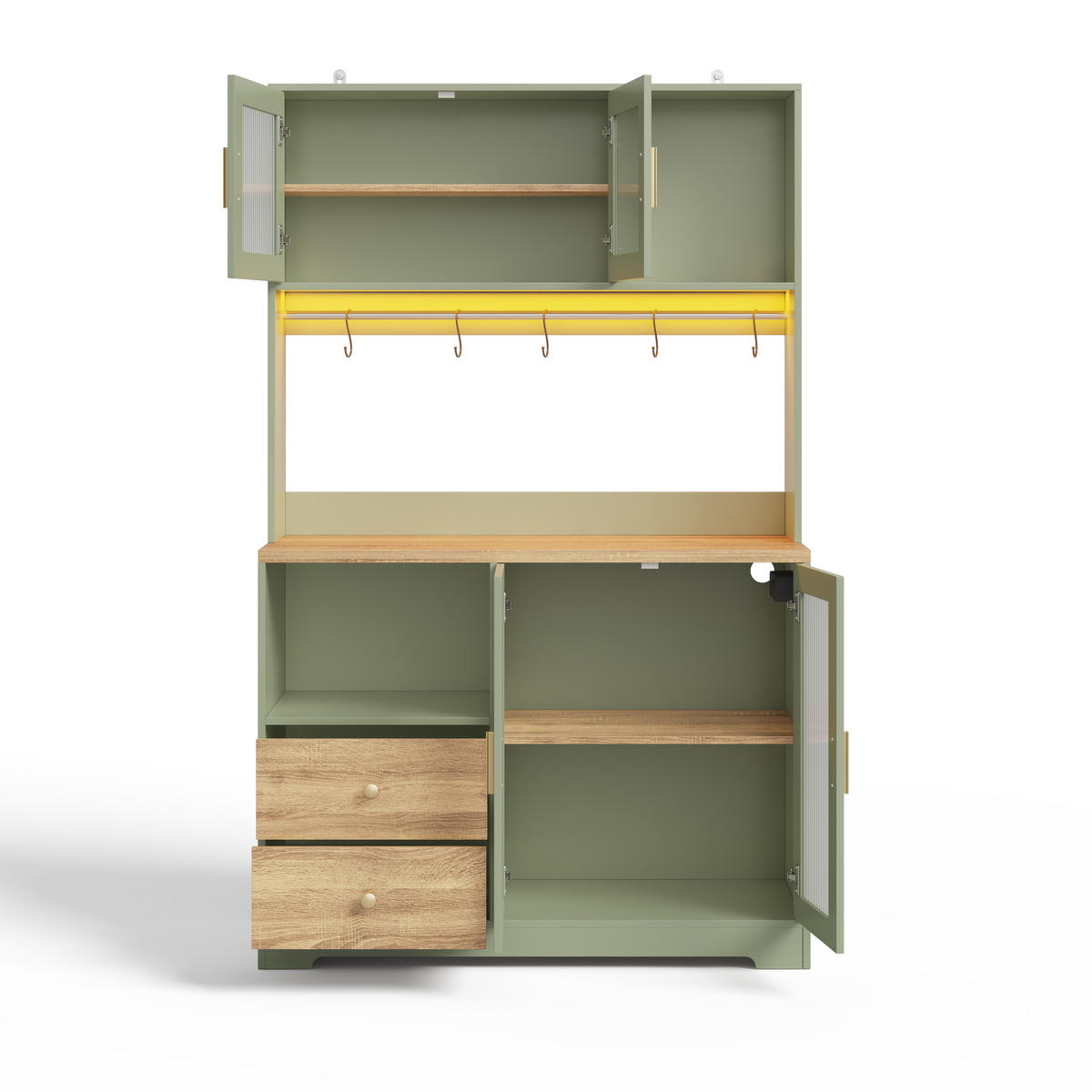 BUFFET 178 cm MDF Antikgrün Holzoptik mit RGB-LED und Glasfront - Hellgrün, Holzwerkstoff (40/178/110cm) - Korfee