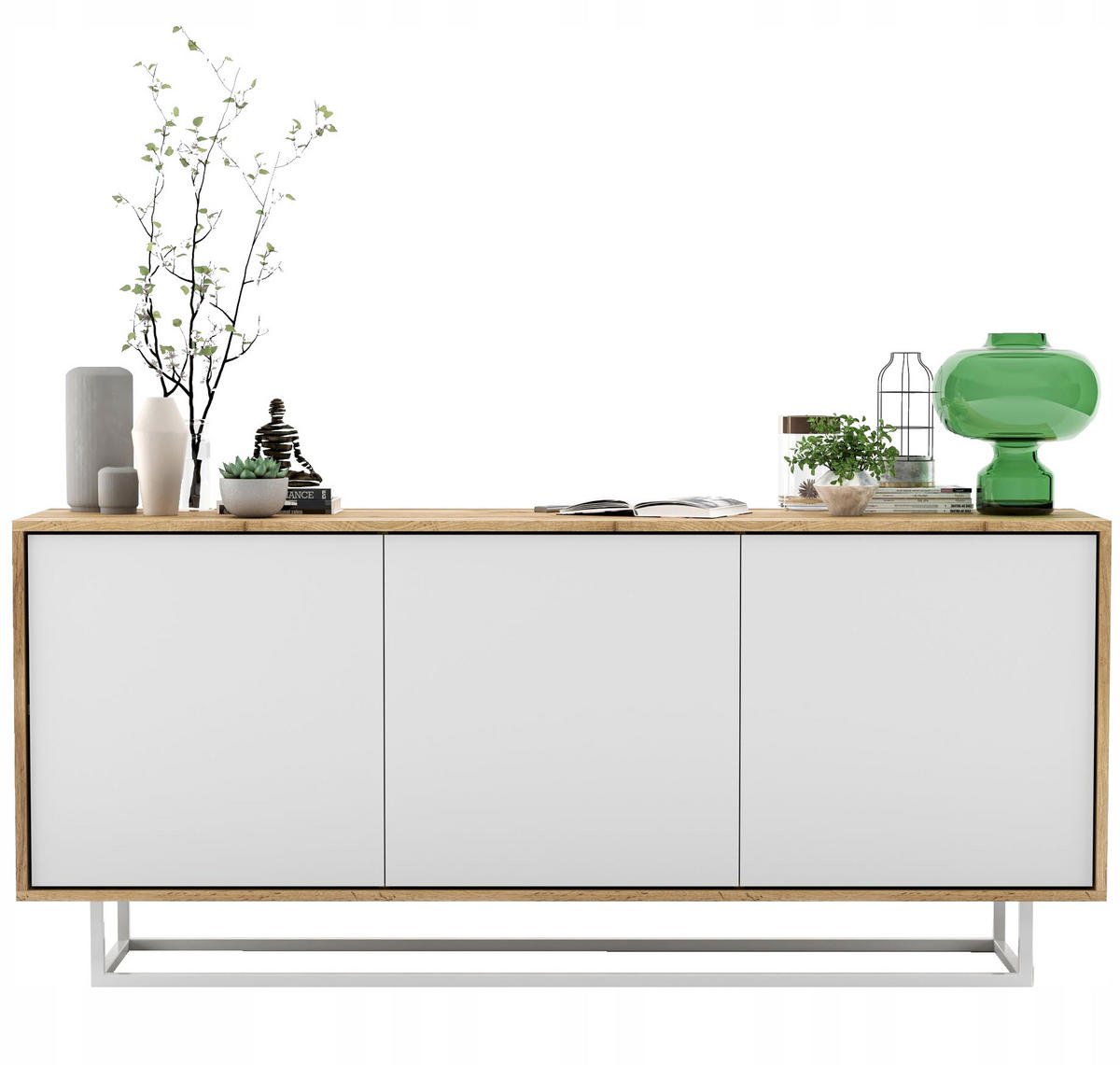 KOMMODE Apollo 3D Eiche wotan Weiß Matt 168 cm - Weiß, Holzwerkstoff/Metall (168/72/35cm) - Meble Lindner