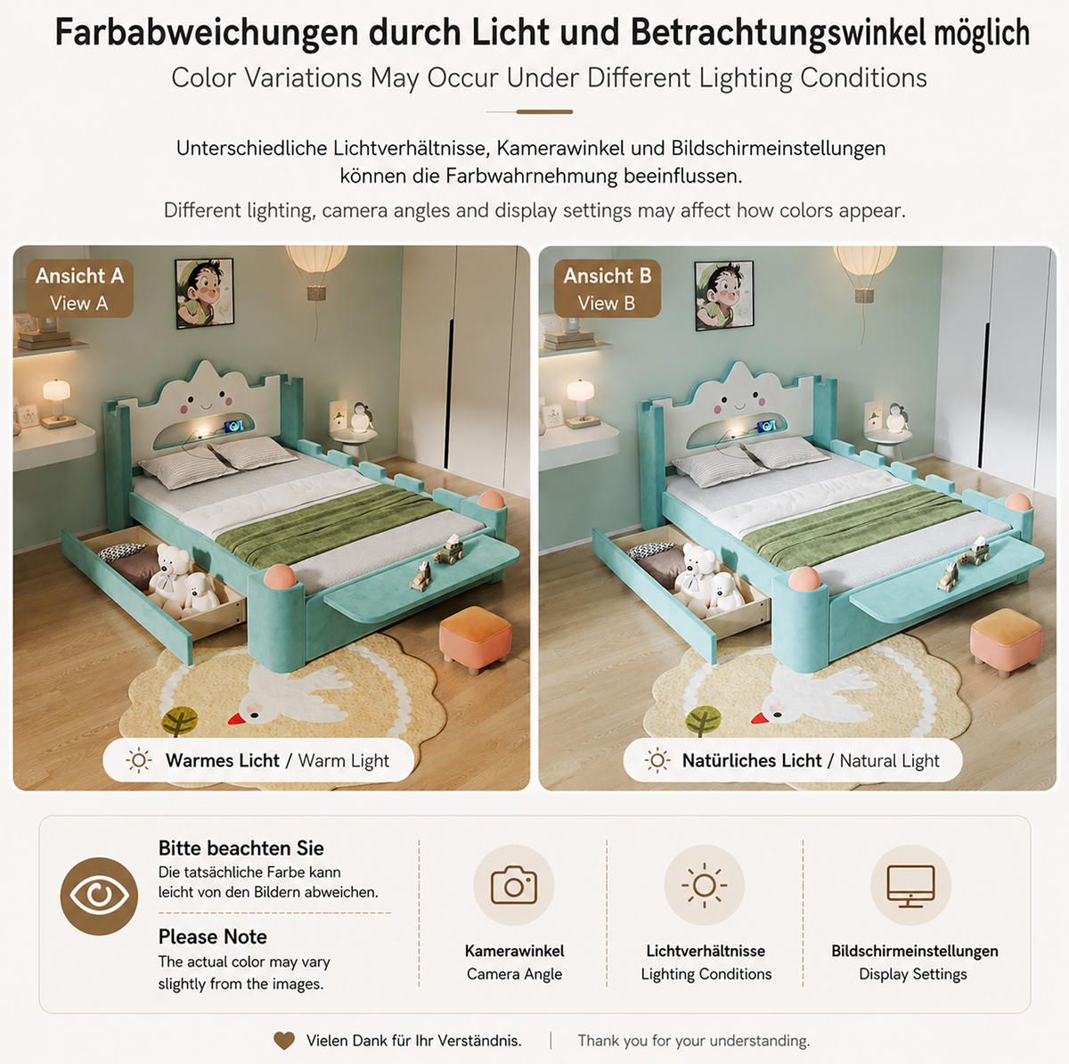 POLSTERBETT Wolken 140/200 cm Blaugrün mit LED, USB und Stauraum ohne Matratze - Petrol, Textil (140/200cm) - MIVRAY