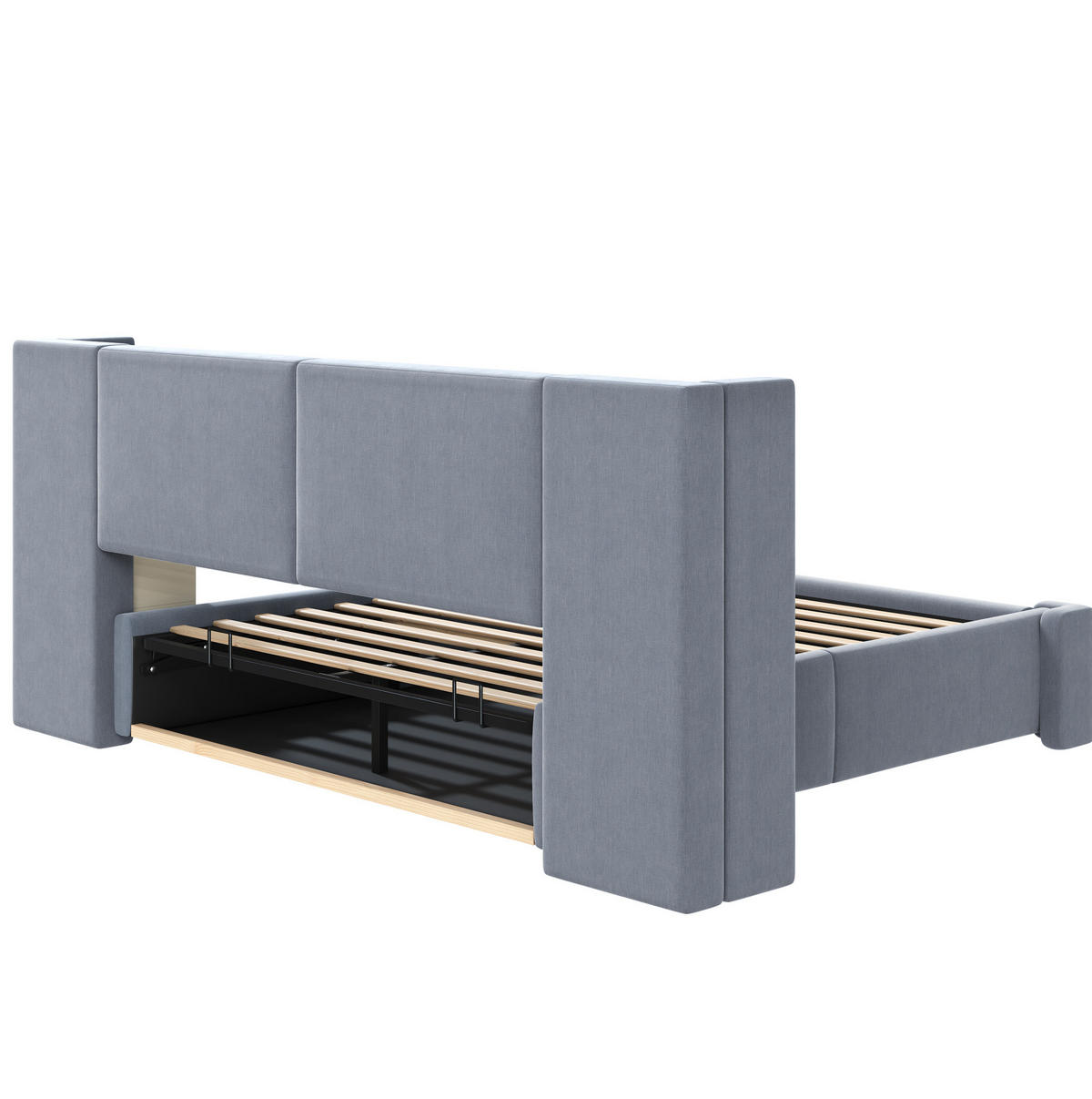 POLSTERBETT aus Leinen und MDF 180x200 cm Grau mit LED-Beleuchtung und hydraulischem Stauraum - Grau, Textil (180/200cm) - Modfu