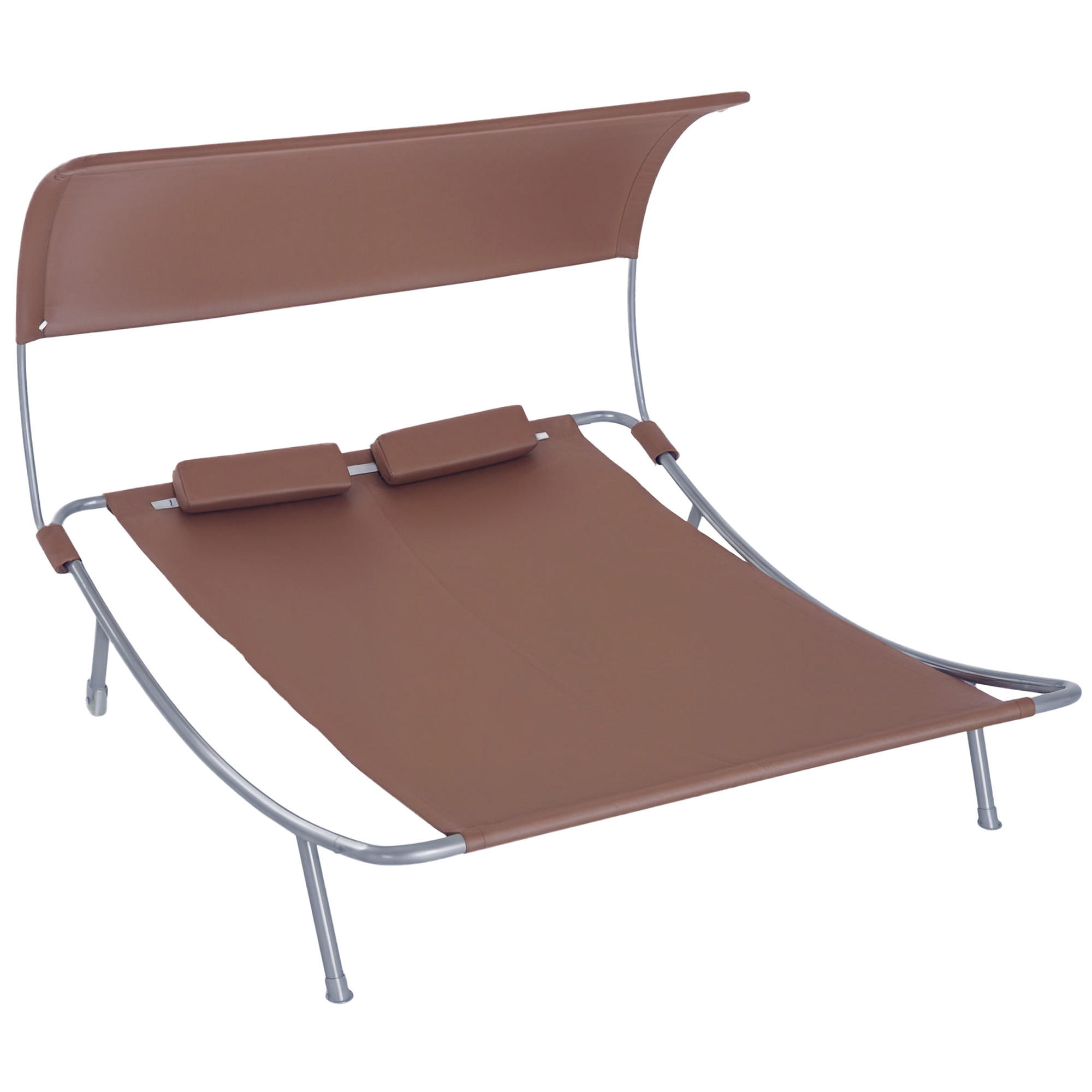 GARTENLIEGE DE-15600 verstellbares Dach, 2 Kissen + Rollen Dunkelbraun - Dunkelbraun, Metall (170/130/200cm) - ComfortXL