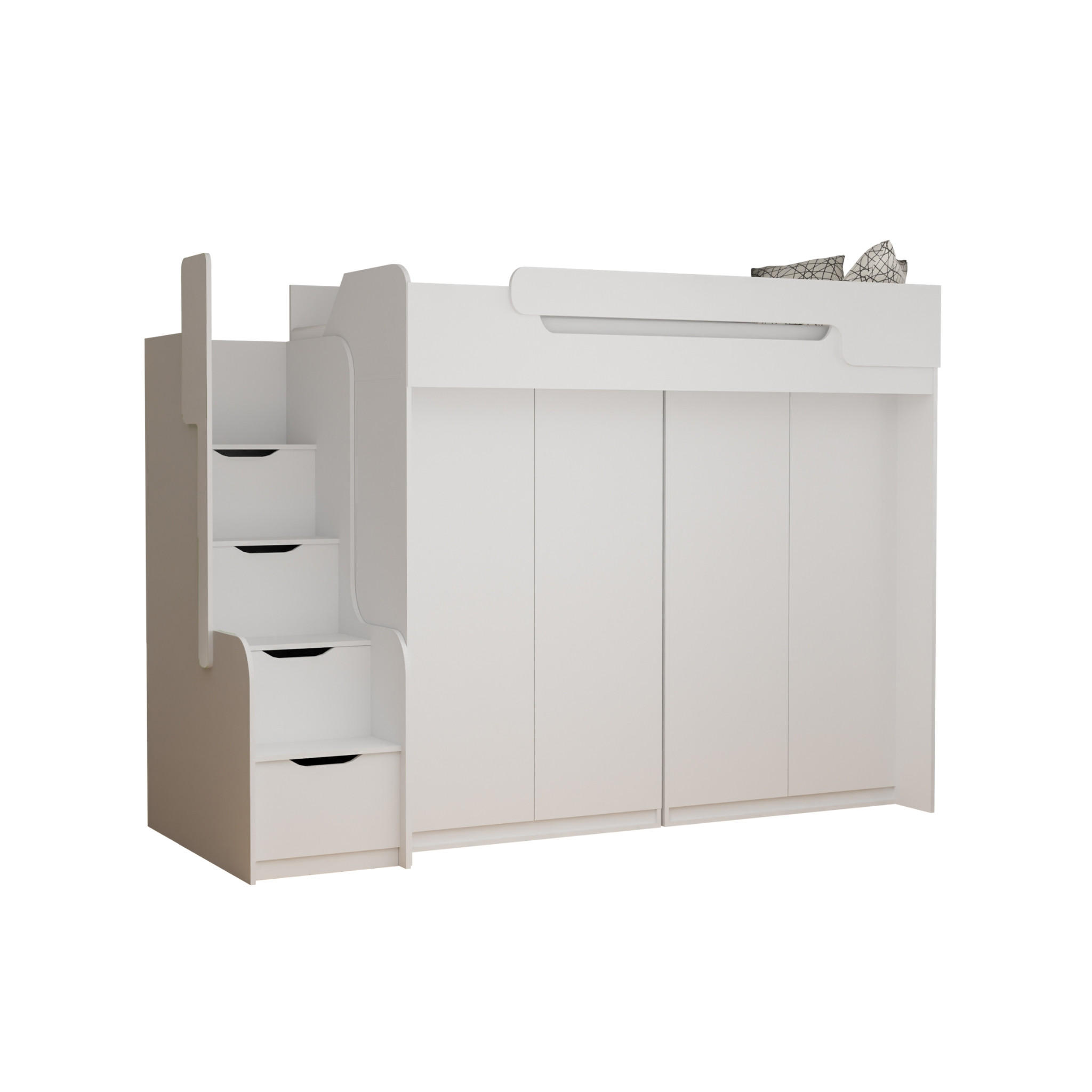ETAGENBETT ARTHUR 90/200 in Weiß mit Kleiderschrank - Weiß, Holzwerkstoff (90/200cm) - Deine Möbel 24