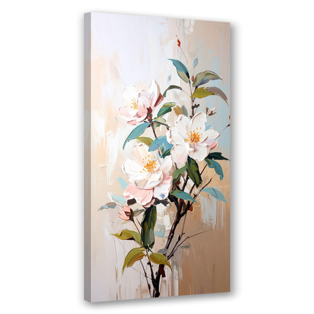 LEINWANDBILD Weiße Blumen Zweige Blätter Farbeffekt 60x120cm - Grau, Textil (60/120cm) - Feeby