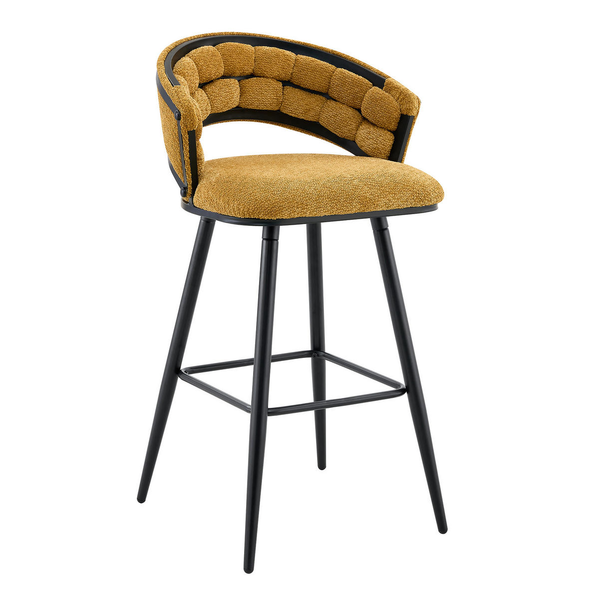 BARHOCKER 2er-Set Gelb mit Samtbezug und schwarzen Eisenbeinen - Gelb, Metall (56/98.5/50.5cm) - PANGIVO