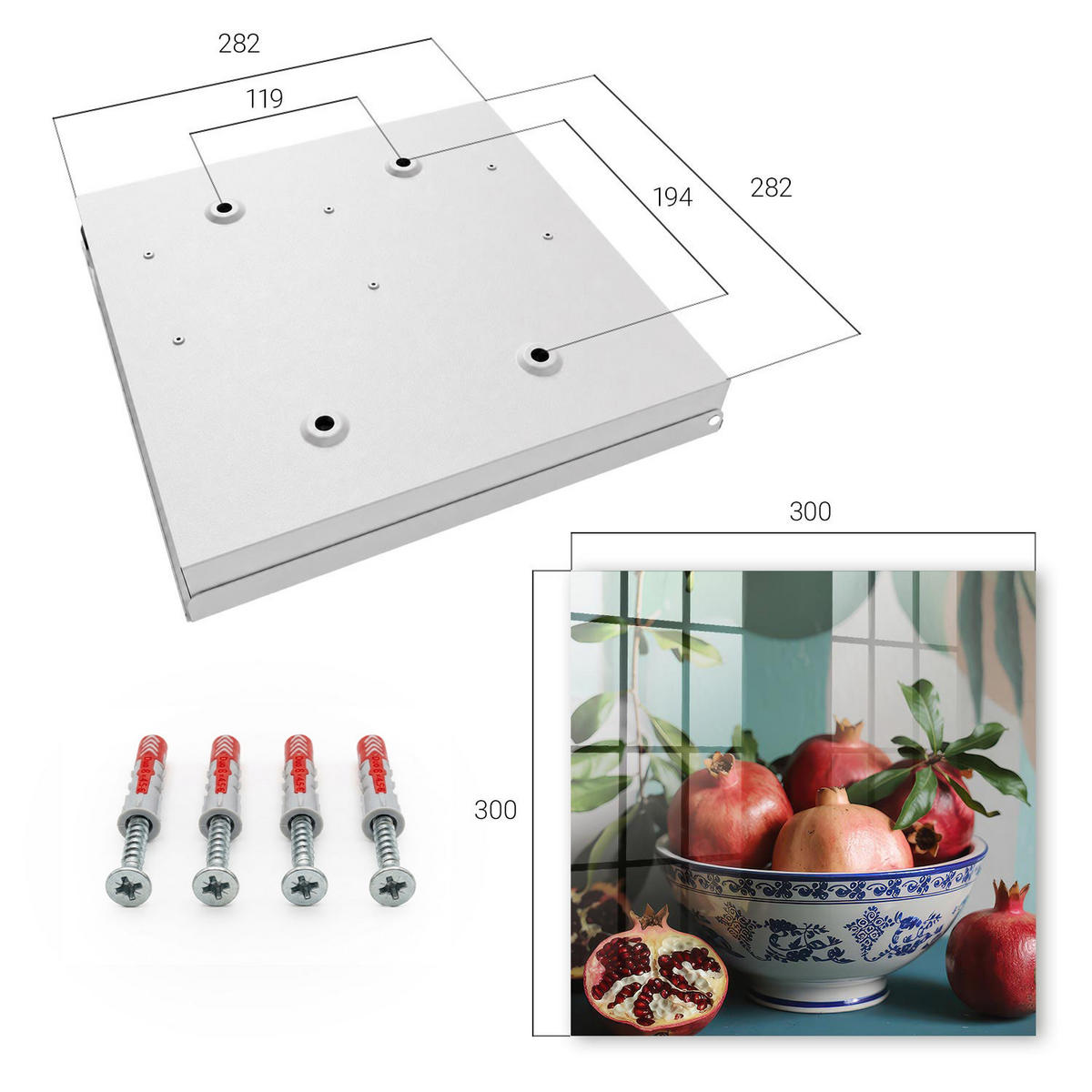 SCHLÜSSELBOX Weiß 30x30 cm – Türöffnung nach rechts - Granatapfel - Rot, Metall (30/30/5cm) - TULUP