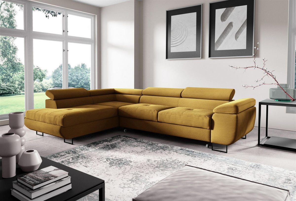 ECKSOFA Declan Mit Schlaffunktion - Gelb, Holzwerkstoff/Textil (277/203cm) - Fun Möbel