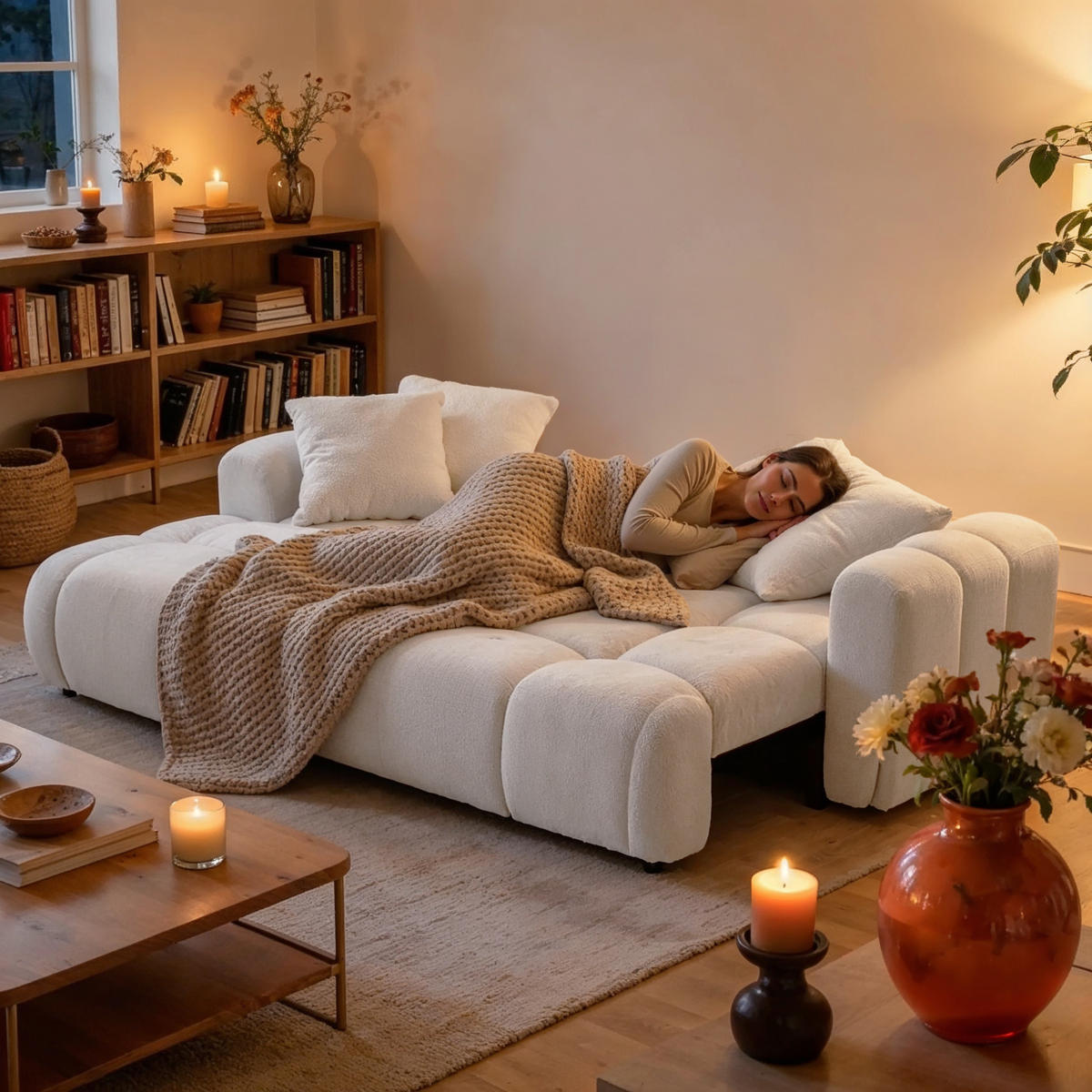 ECKSOFA CALM L Links mit Schlaffunktion 140x215 Webstoff weiß - Schwarz/Weiß, Holz/Kunststoff (261/151cm) - Muffo
