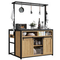 BUFFET in Holzoptik Küchenschrank mit Hängeregal, Arbeitsplatte & Stromanschluss, 107/62/183cm(B x T x H),für Küche & Ess- - Naturfarben, Holzwerkstoff/Metall (107/183/62cm) - STILVORA