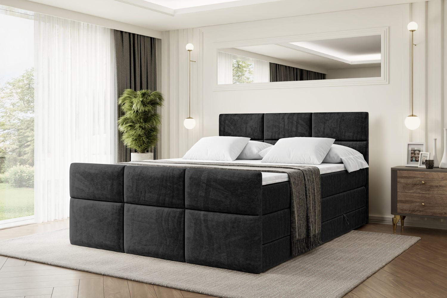 BOXSPRINGBETT OHIO-Z KING - 200x200 - H3/H4 - Schwarz - Schwarz, Holzwerkstoff (200/200cm) - ALTDECOR