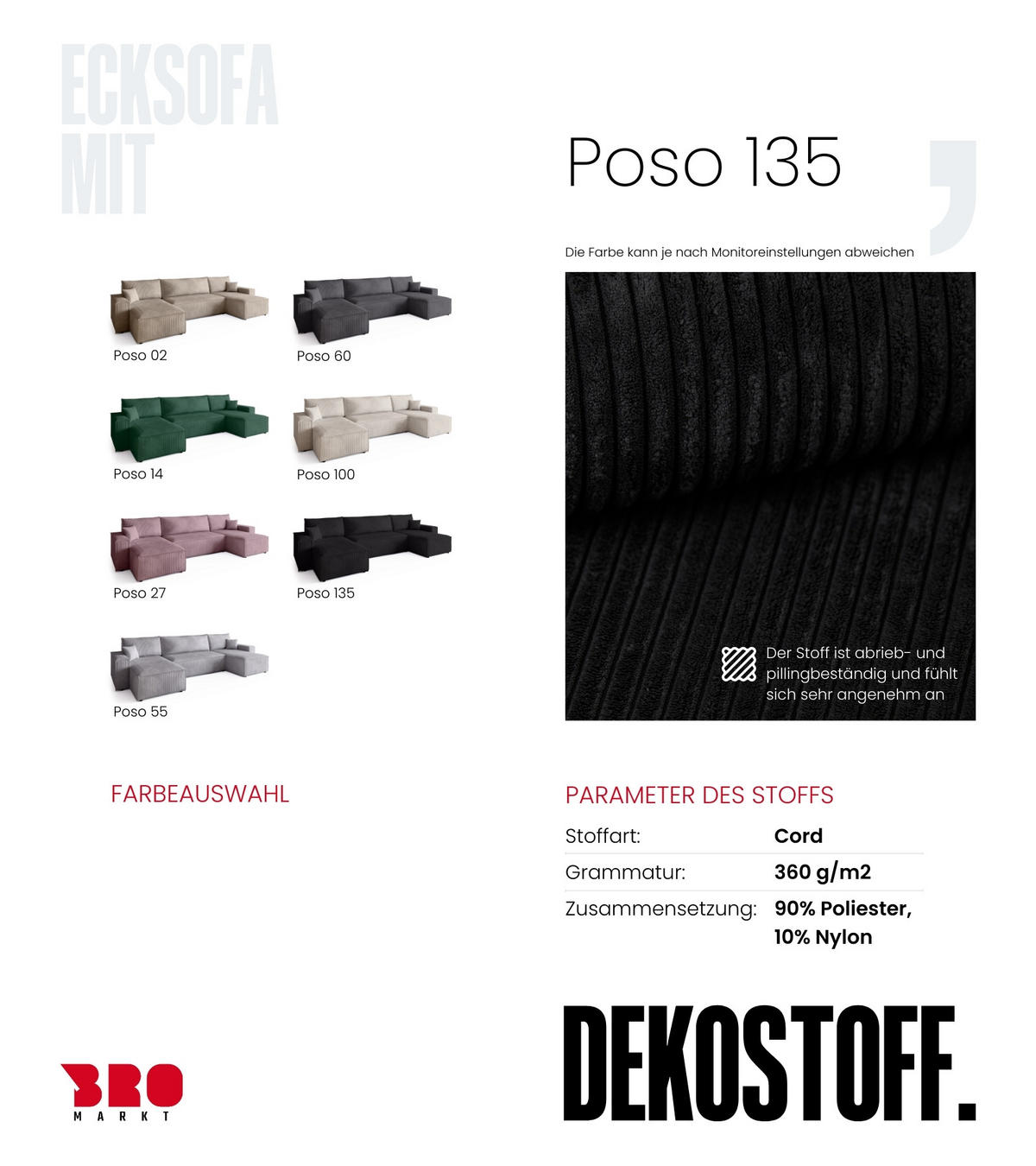 WOHNLANDSCHAFT ADI U mit Schlaffunktion Cordstoff Schwarz - Schwarz, Textil (312/85/143cm) - Bromarkt