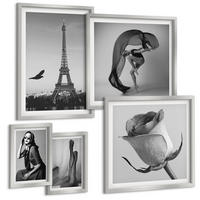 BILDER SET 5er Set - 50x50 cm & 20x30 cm & 40x60 cm Silberner Rahmen - Stilvolle Porträts eleganter Frauen - Silberfarben, Kunststoff (40/60cm) - TULUP