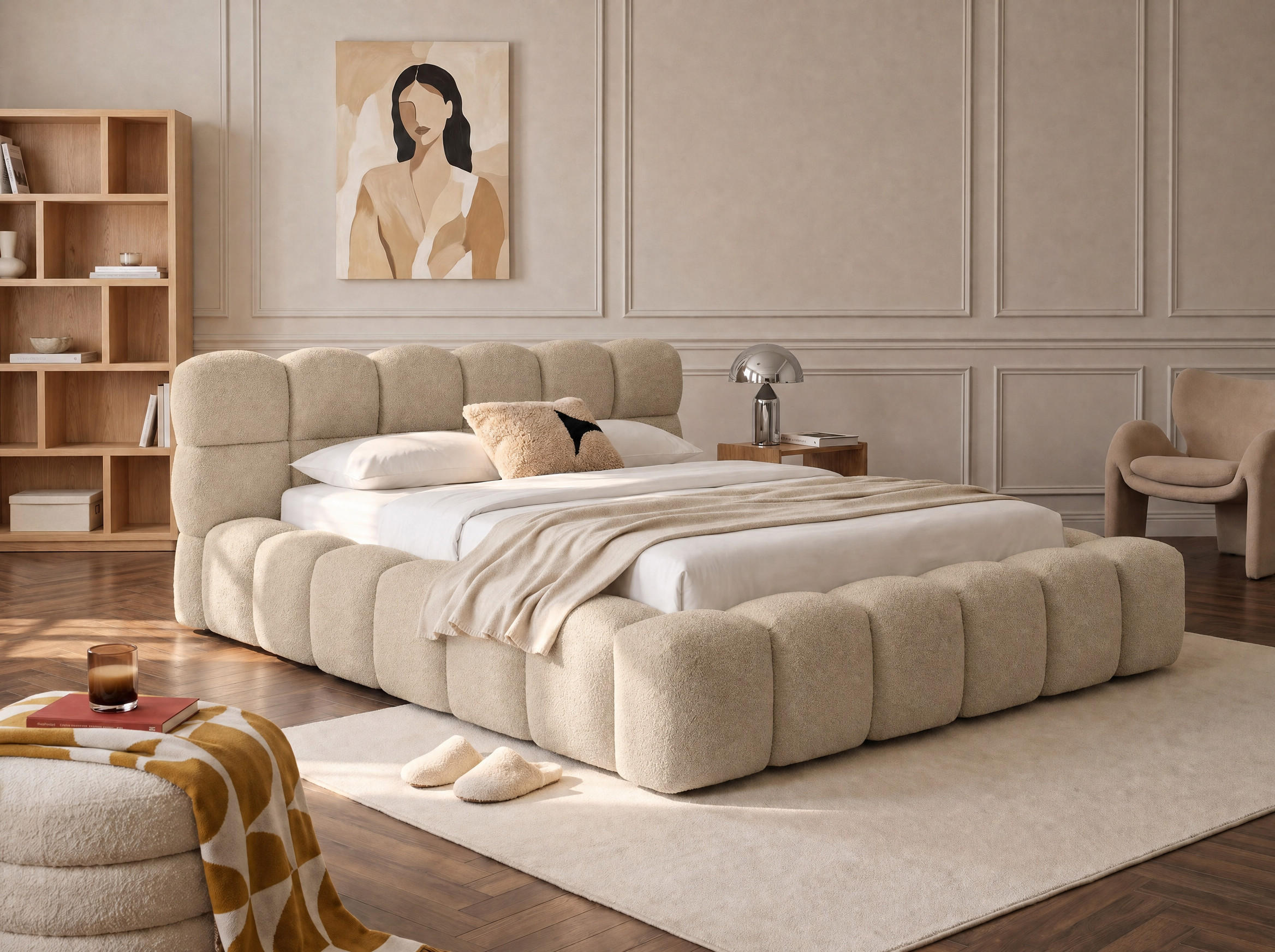 POLSTERBETT Mira Beige 180/200 cm Boucle mit Bettkasten - Beige, Textil/Metall (180/200cm) - wonello