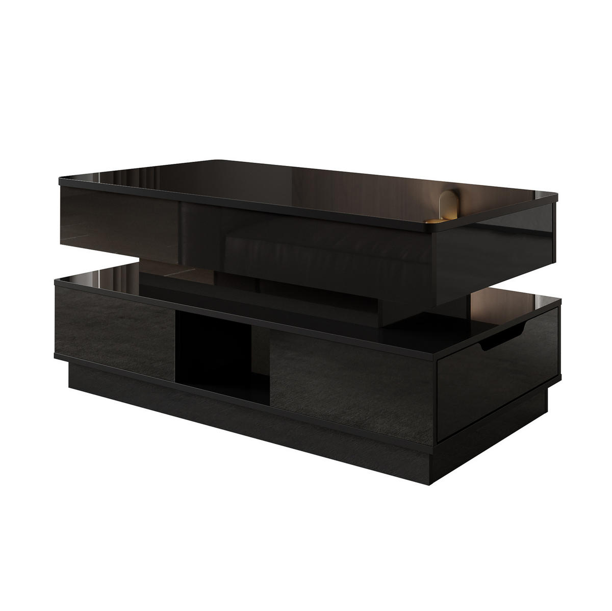 COUCHTISCH 90/48/42,5 cm schwarz aus MDF mit Höhenverstellung, LED und Steckdose - Schwarz, Holzwerkstoff (48/90/42.5cm) - OKWISH