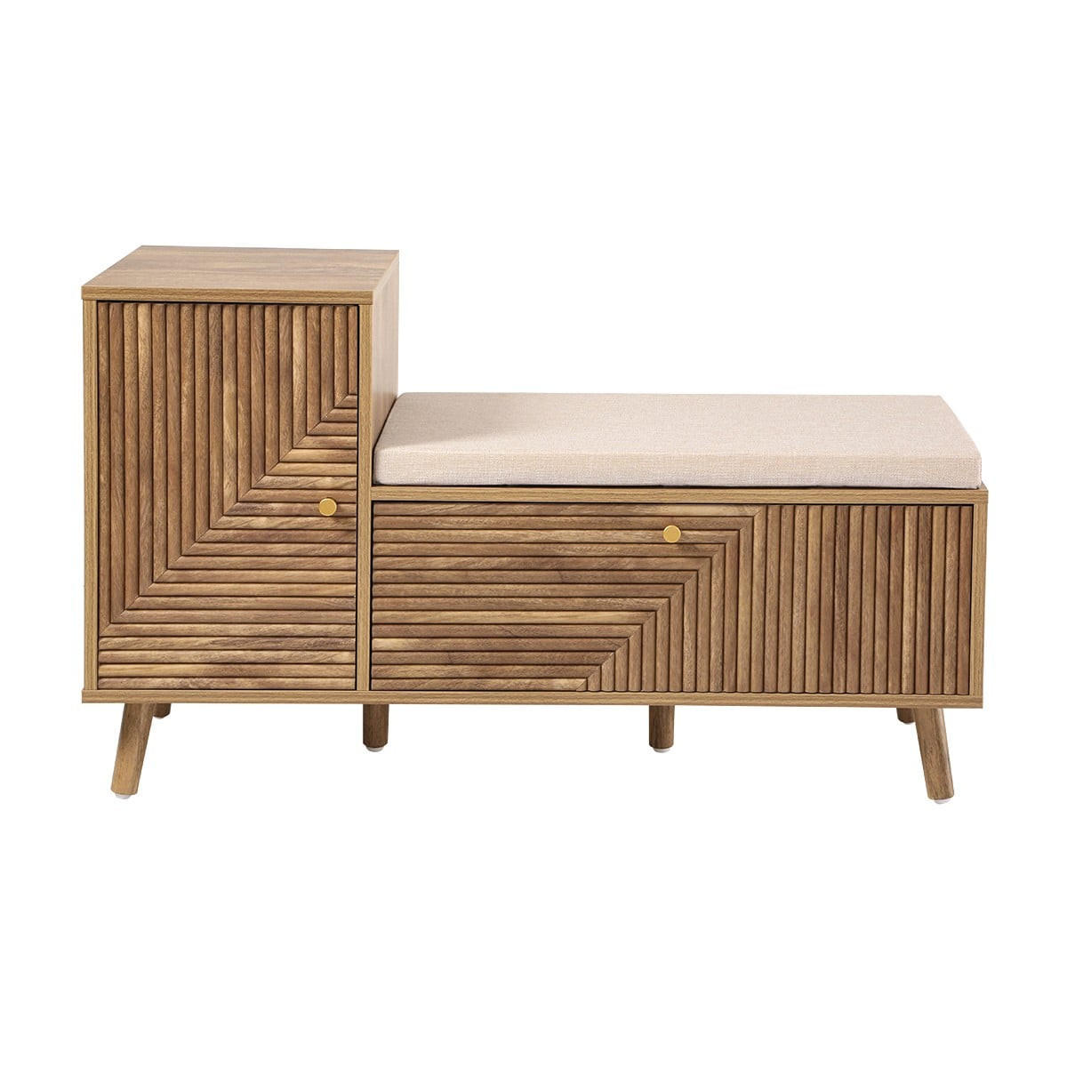 SCHUHBANK mit 2 Türen und lamellierten fronten L101/39/59 cm - Eschefarben, Holzwerkstoff (39/59/45cm) - Calicosy