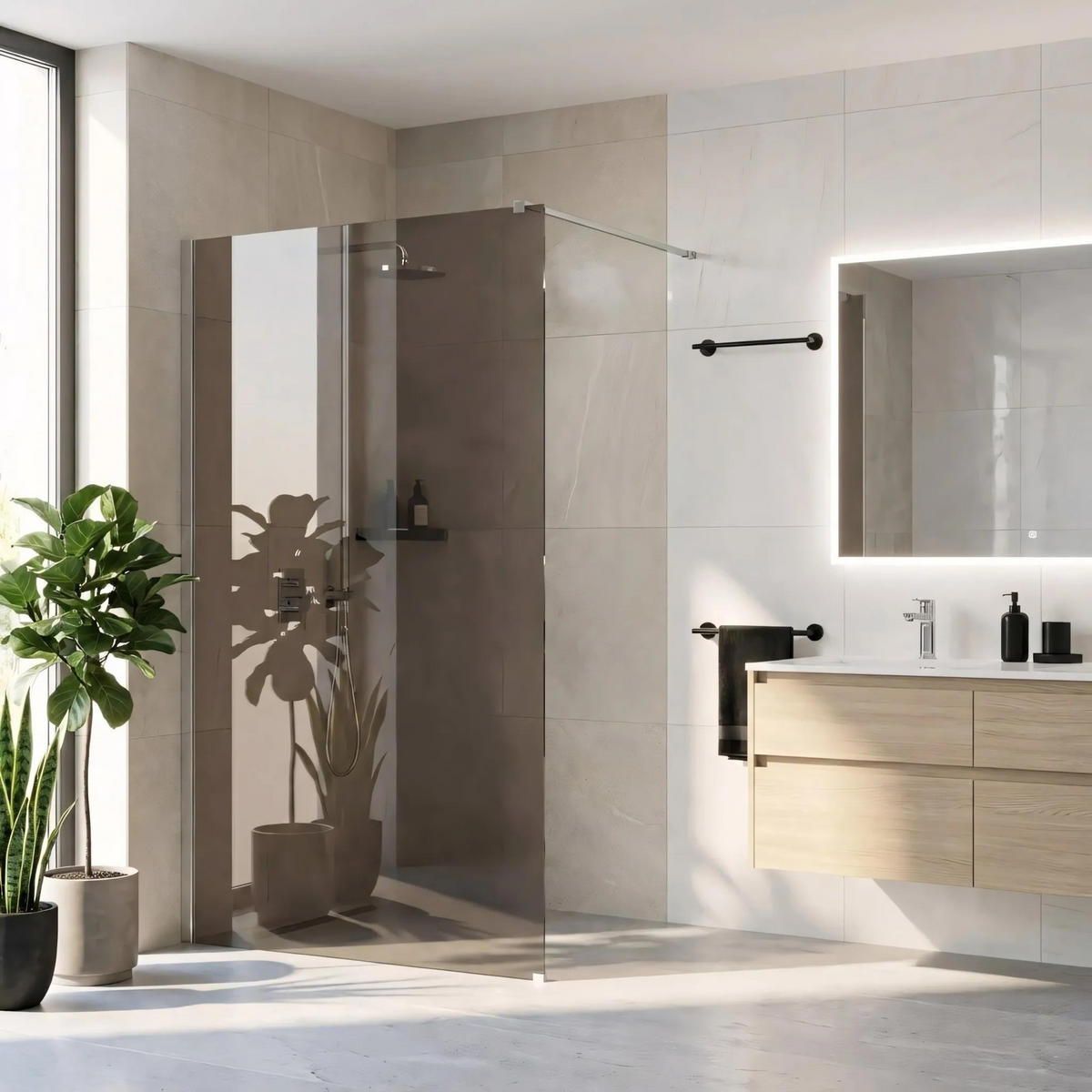 DUSCHWAND Rea Flexi Brown / Chrome 140 - Chromfarben, Glas (120/140/195cm) - REA