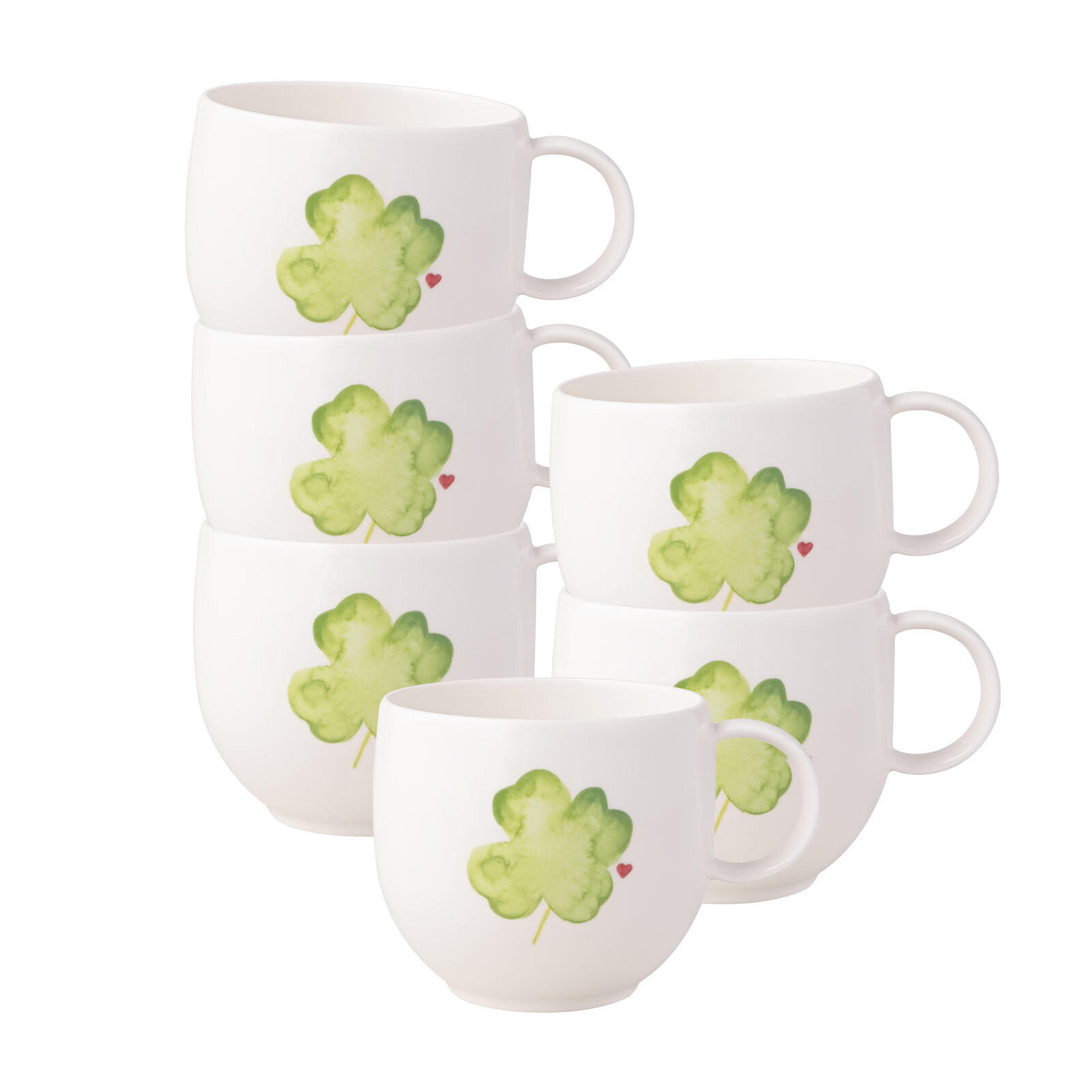HENKELBECHER GOOD LUCK With Love weiß-grün 290 ml 6er Set - Weiß/Grün, Keramik (0.29L) - Villeroy & Boch