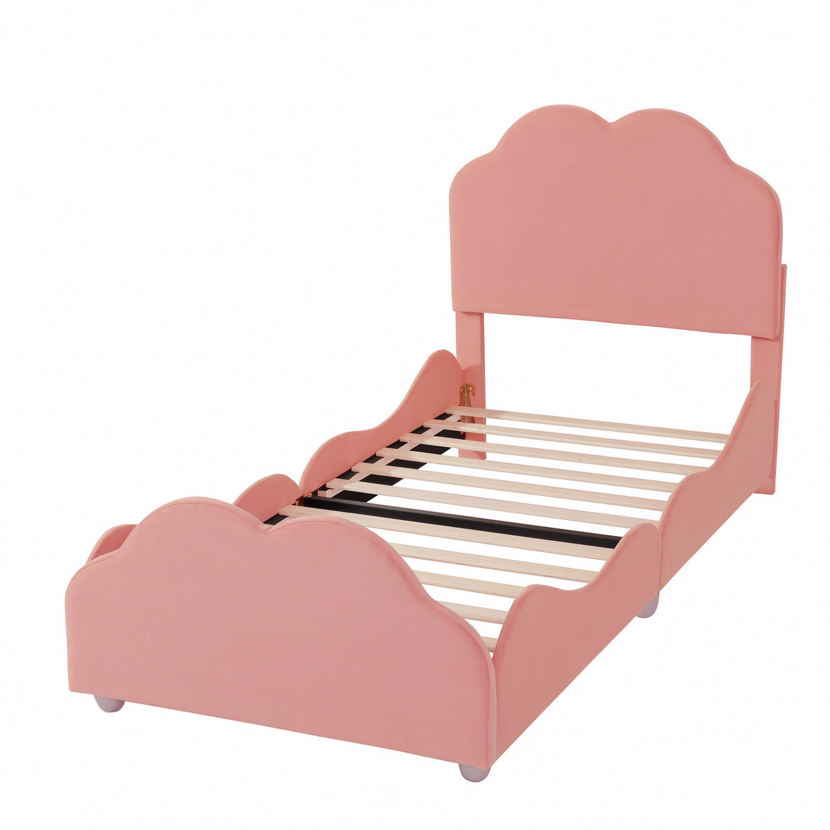 KINDEREINZELBETTEN aus Samt 90x200 cm in Rosa mit Rausfallschutz - Rosa, Textil (90/200cm) - Modfu