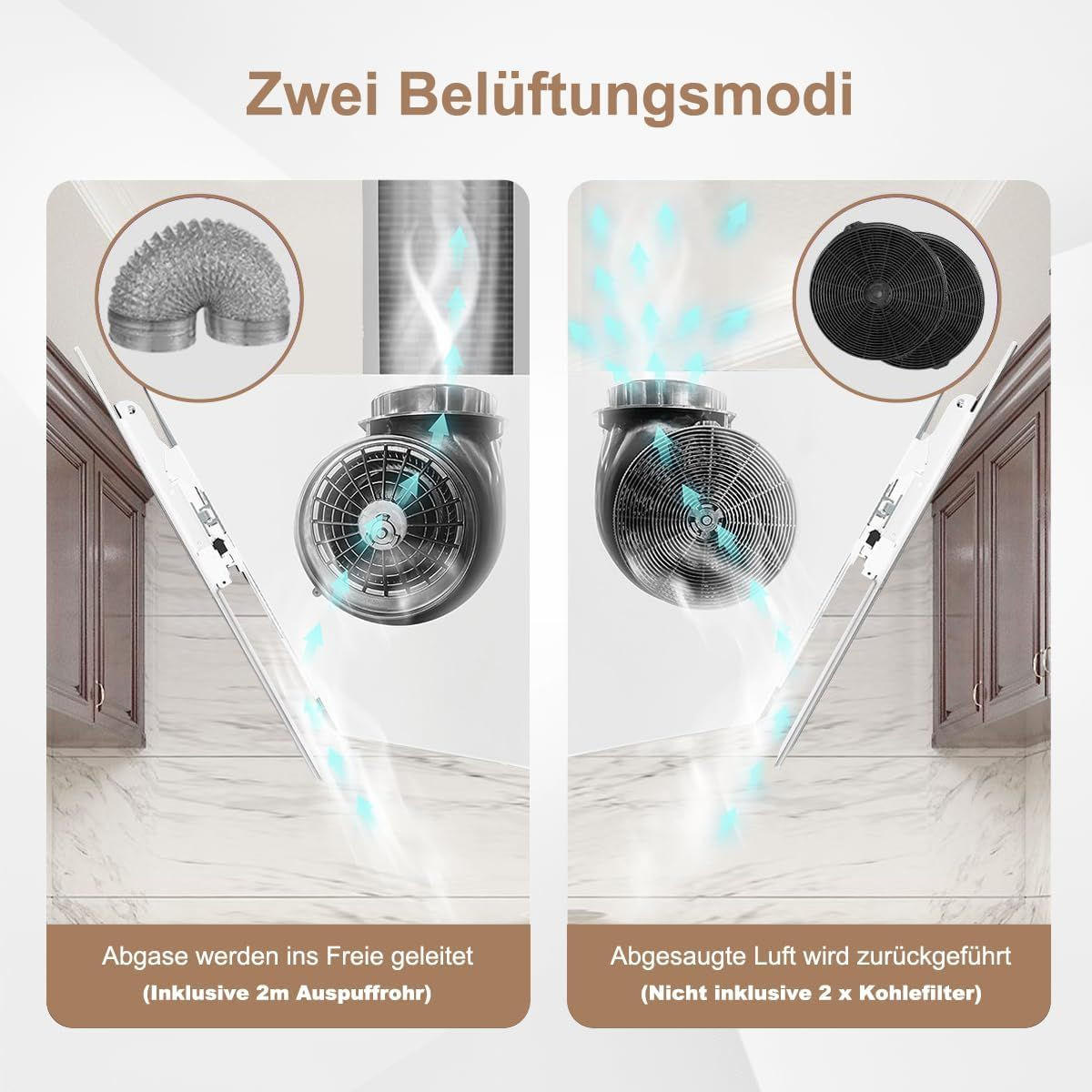 DUNSTABZUGSHAUBE Weiß mit Touch-Bedienung, LED-Beleuchtung, Umluftfunktion - Weiß, Metall (42.51/48.51/62cm) - Korfee