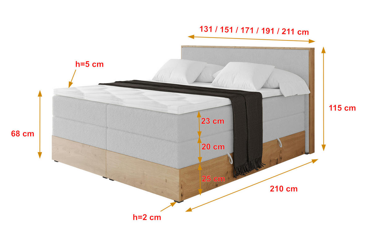 BOXSPRINGBETT LOLLI9 -KING 140x200 - H3/H4 Hellgrau - Hellgrau, Holzwerkstoff (140/200cm) - ALTDECOR