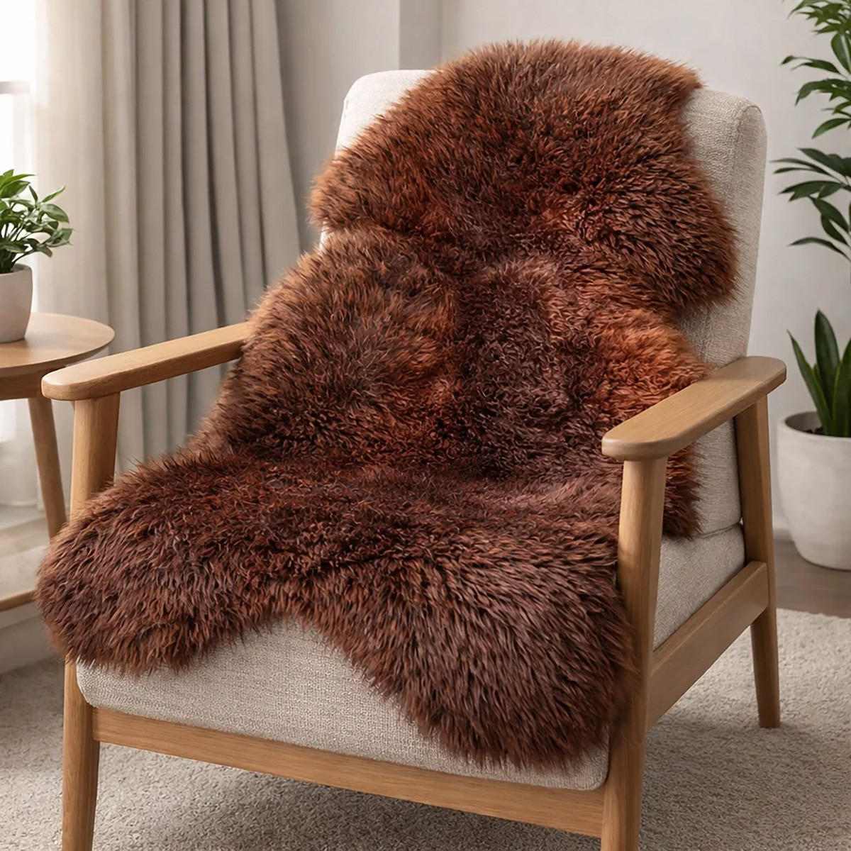 SCHAFFELL Premium Lammfell Natur ungeschoren weiche Wolle Lava dyed ca. 115 cm - Rotbraun, Fell (65/115cm) - Provellus