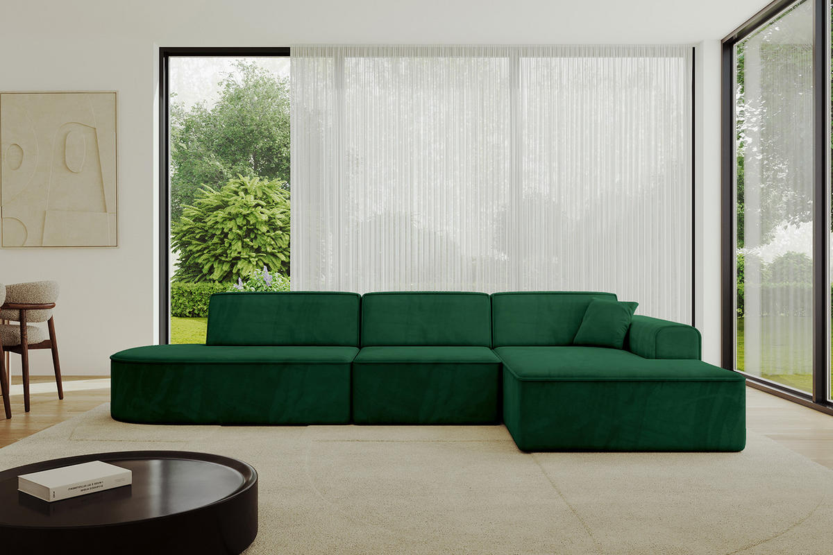 ECKSOFA Ottomane Rechts IREA-L2-v3 - 328x171x79 cm Grün - Grün, Holzwerkstoff/Textil (171/328cm) - ALTDECOR