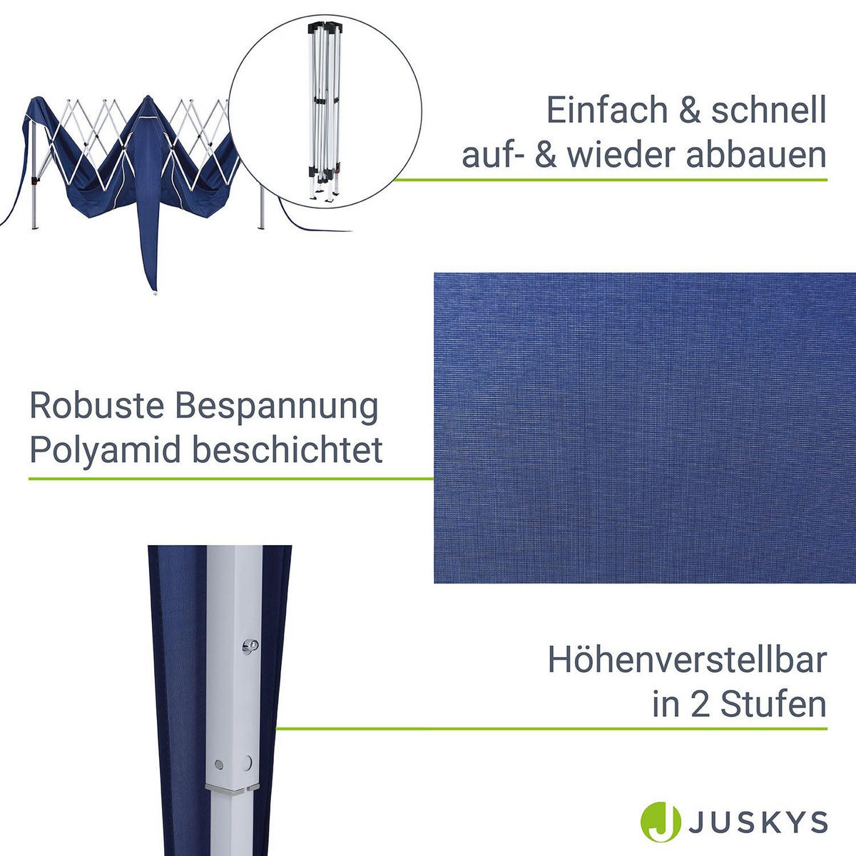 FALTPAVILLON Vivara blau 3x3 m mit Tragetasche - Blau, Metall (300/250/300cm) - Juskys