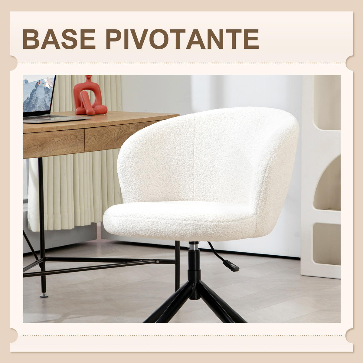 DREHSTUHL DE-11698 ergonomisch höhenverstellbar 360° drehbar Bouclé-Stoff Weiß - Creme, Textil (64/89/62cm) - ComfortXL