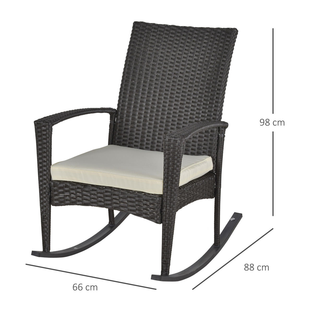 SCHAUKELSTUHL, Polyrattan+Metall, Braun+Cremeweiß, 66 x 88 x 98 cm - Braun, Kunststoff (88/98/66cm) - Outsunny
