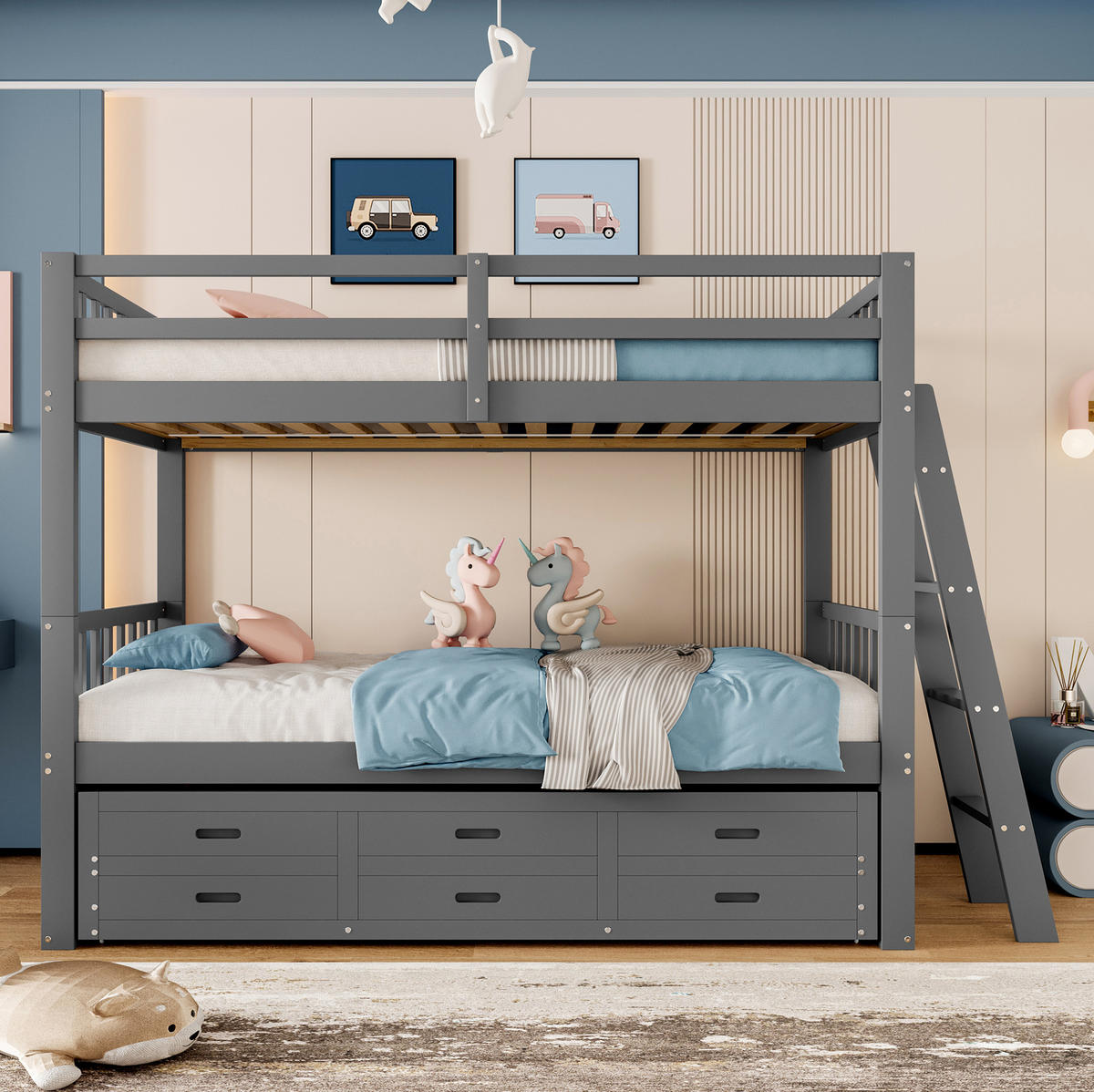 ETAGENBETT 90/200 cm in Grau mit Ausziehbett und 3 Schubladen - Grau, Holz (90/200cm) - Flora Grace
