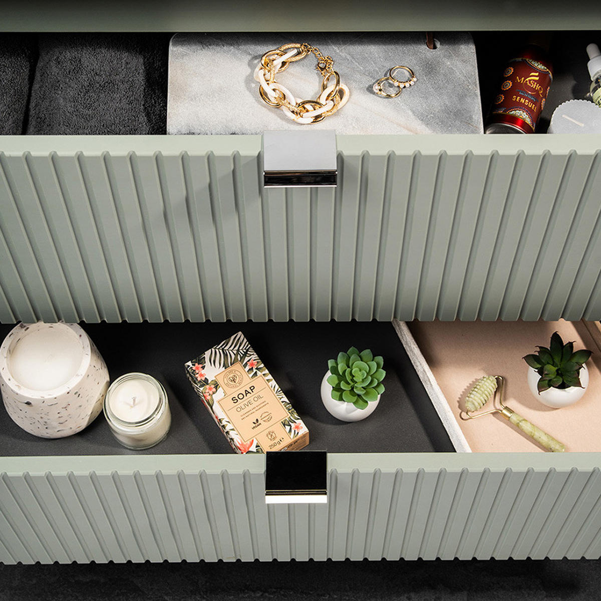 BADMÖBEL-SET 2-TLG. Newport-56 - Grün, Holzwerkstoff (60/190/40cm) - Lomado