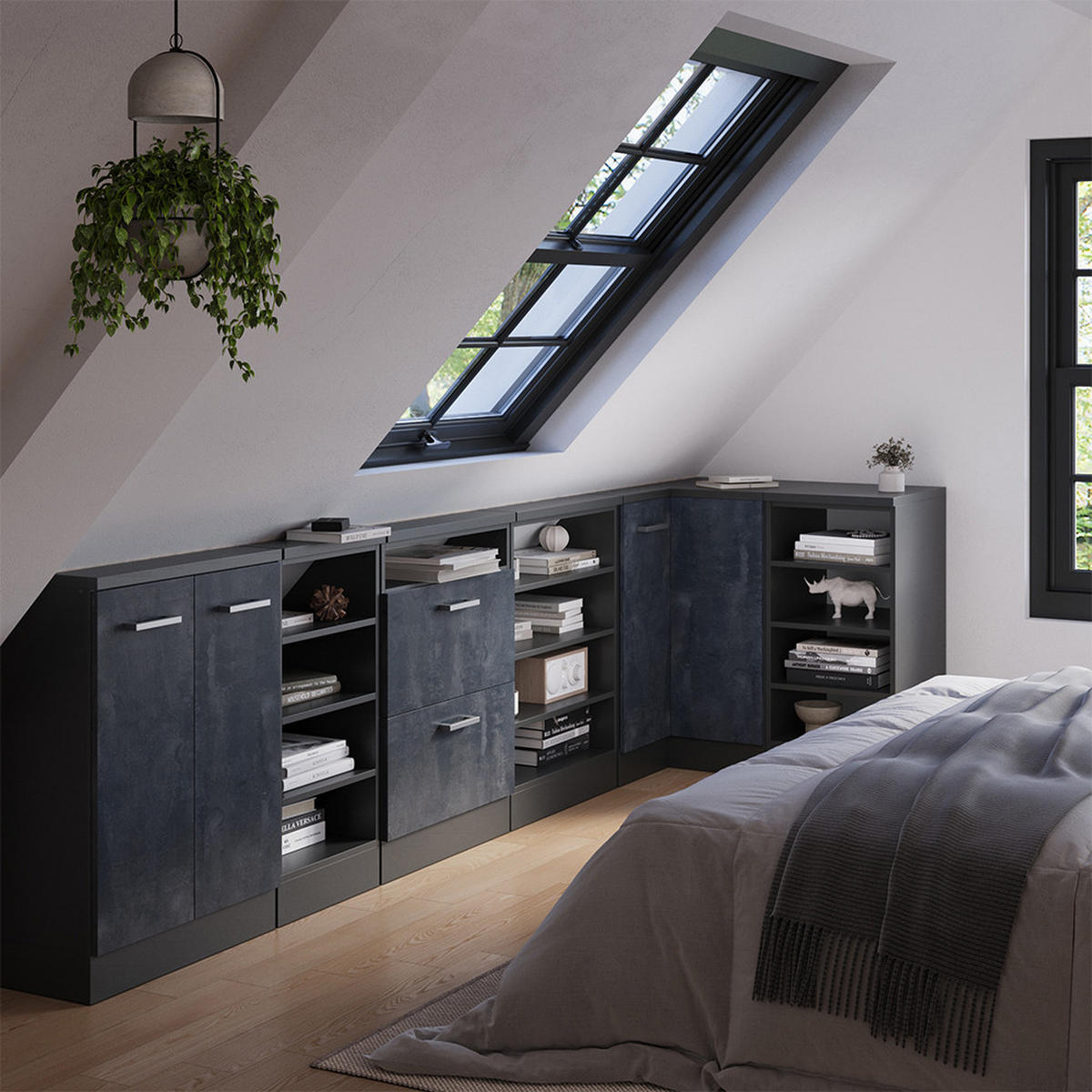 DACHSCHRÄGENSCHRANK ECKSCHRANK Rion Schwarz Beton/Anthrazit 75.6 x 81.6 cm mit 1 Tür - Anthrazit/Schwarz, Holzwerkstoff (75.6/81.6/75.6cm) - Vicco