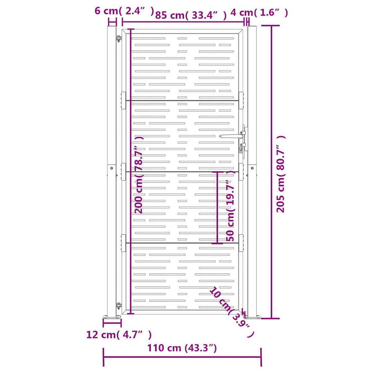 GARTENTOR im Quadratisches Design, 110/205 cm, aus Stahl, Anthrazit - Grau, Metall (200/205cm) - vidaXL
