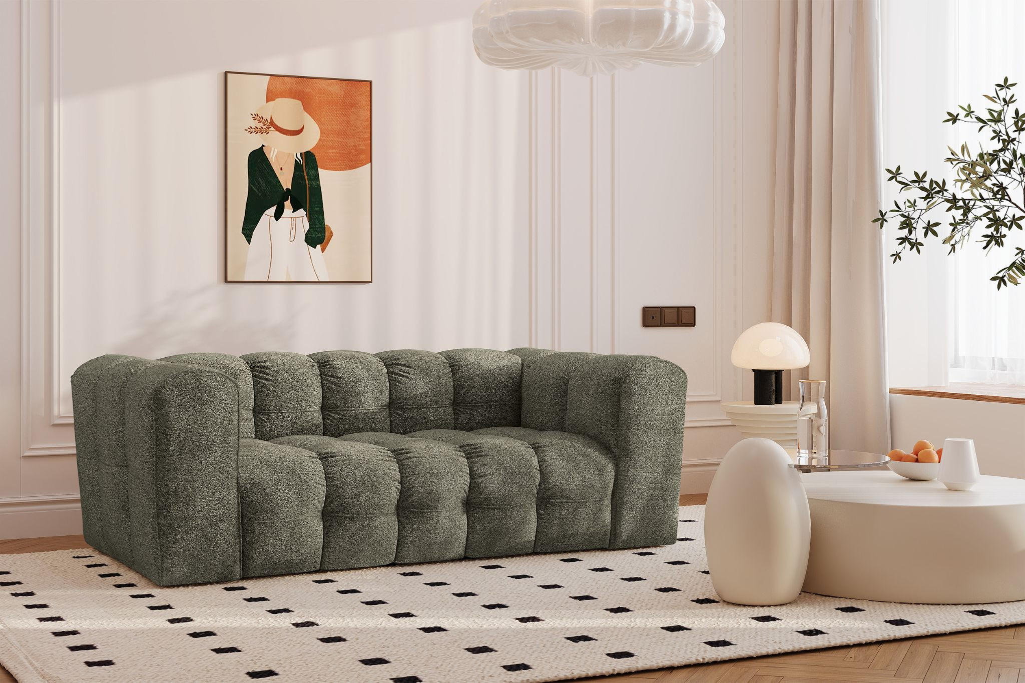 SOFA 2-Sitzer, Komfort, BALOO, stoff Schenille & Bouclé, Grün - Grün, Holz (196/75/106cm) - Kaiser Möbel