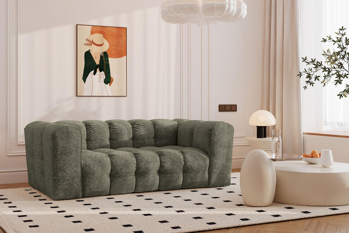 SOFA 2-Sitzer, Komfort, BALOO, stoff Schenille & Bouclé, Grün - Grün, Holz (196/75/106cm) - Kaiser Möbel