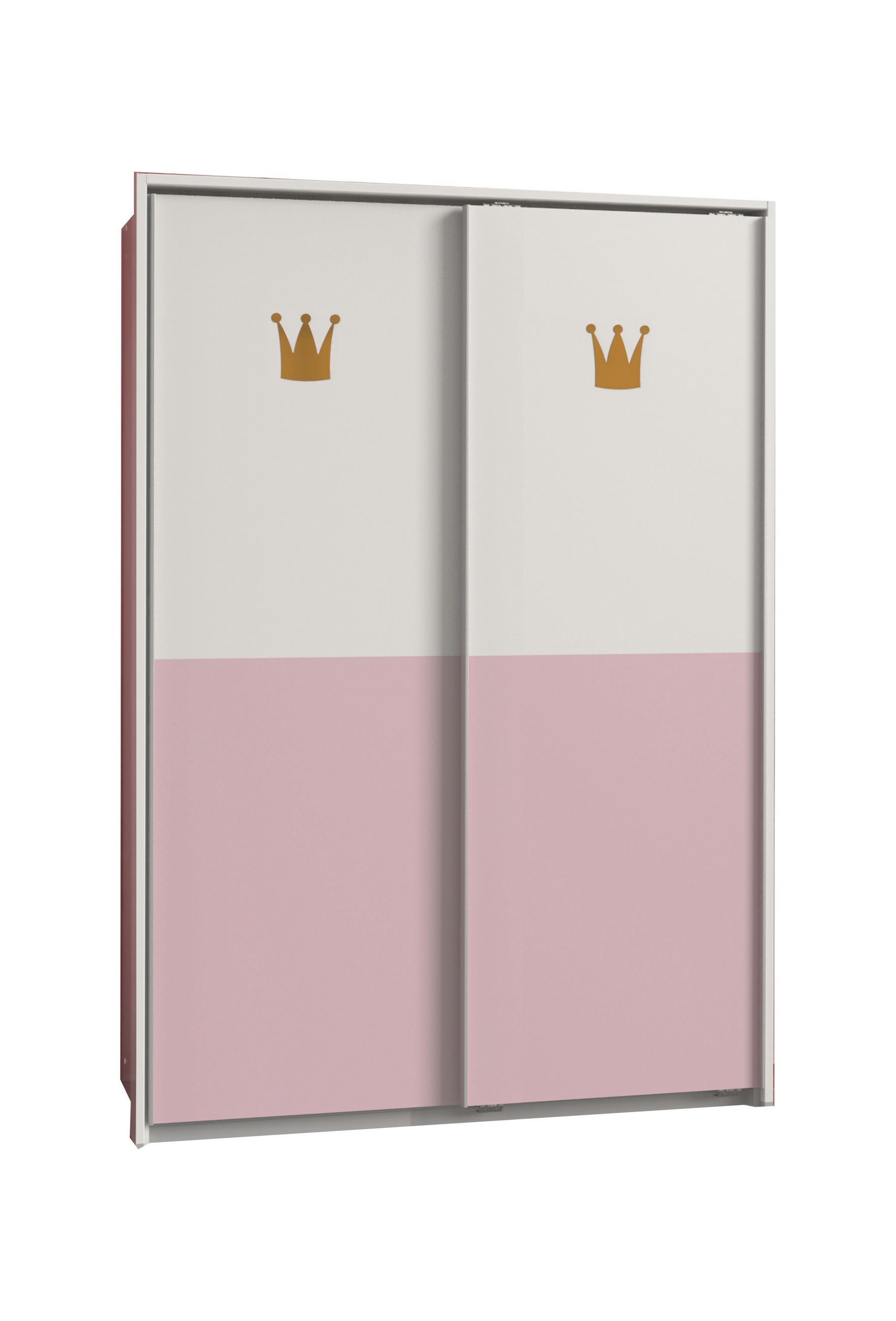 SCHWEBETÜRENSCHRANK Cindy in Weiß und Rosa - mit Krönchenapplikationen - Weiß, Holzwerkstoff (139/200/65cm)