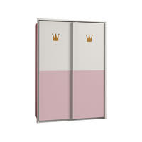 SCHWEBETÜRENSCHRANK Cindy in Weiß und Rosa - mit Krönchenapplikationen - Weiß, Holzwerkstoff (139/200/65cm)