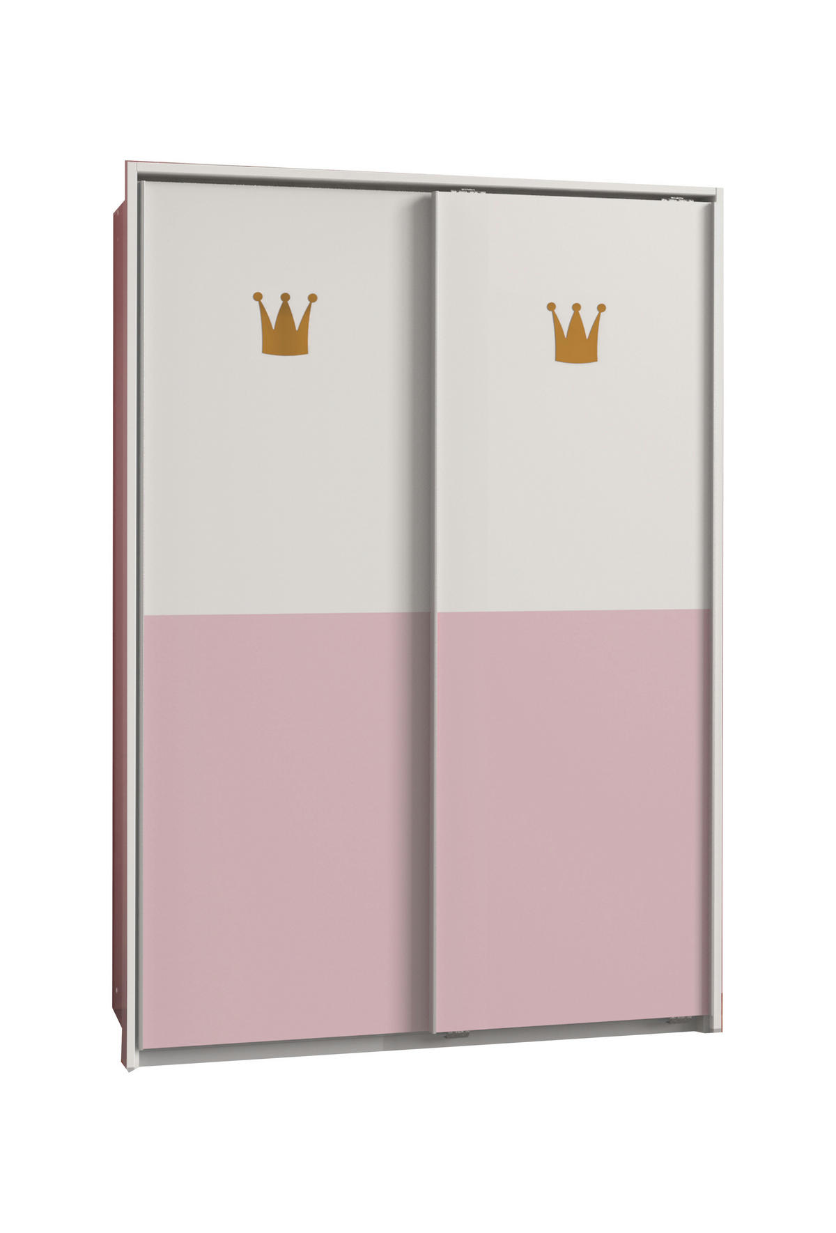 SCHWEBETÜRENSCHRANK Cindy in Weiß und Rosa - mit Krönchenapplikationen - Weiß, Holzwerkstoff (139/200/65cm)