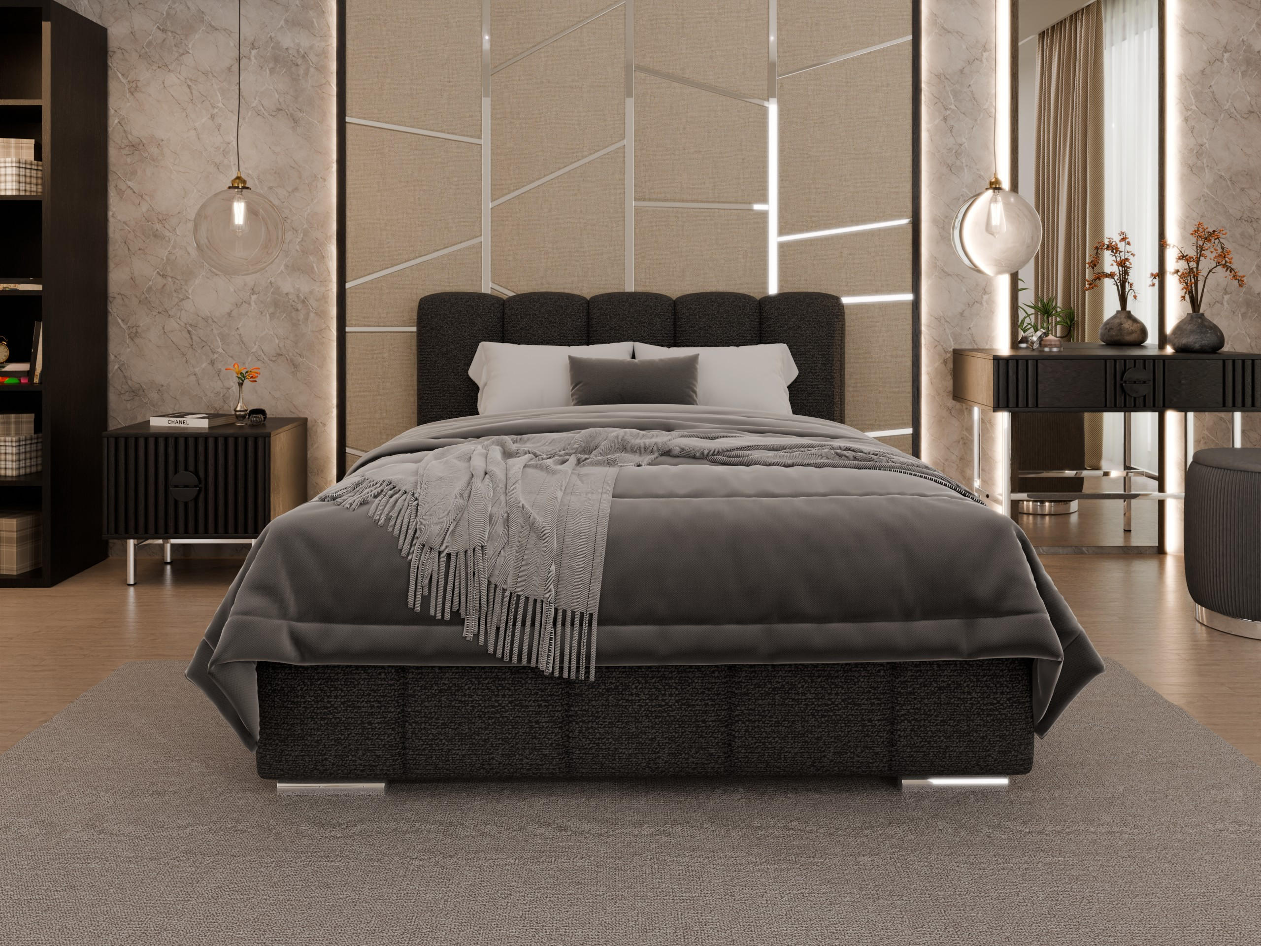 POLSTERBETT Zaira 140 x 200 cm mit Bettkasten und Lattenrost federkernmatratze 18cm - graphite - Graphitfarben, Holz (140/200cm) - Panda Möbel