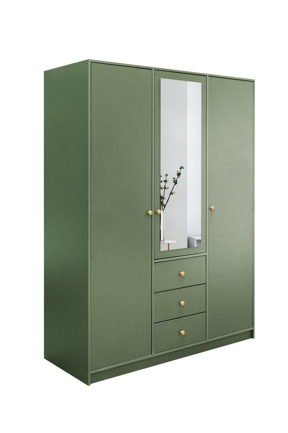 DREHTÜRENSCHRANK GALIO 149/200/57,5 cm 3-türig mit Spiegel Grün - Grün, Holzwerkstoff (149/200/57.5cm) - MASSENO