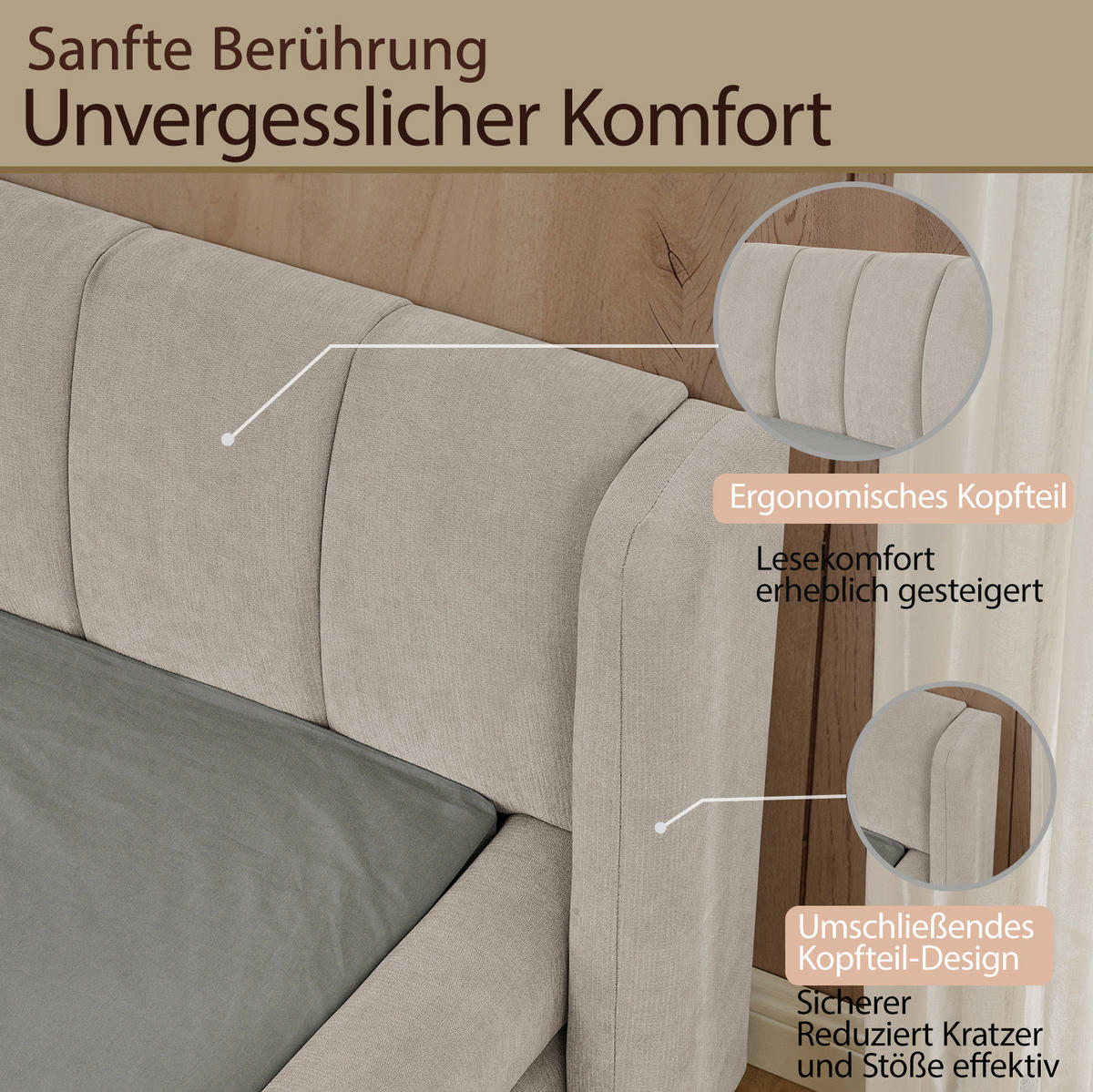 BETTGESTELL minimalistisch 160x200 cm Chenille Beige - Beige, Holz (160/200cm) - Meubliv
