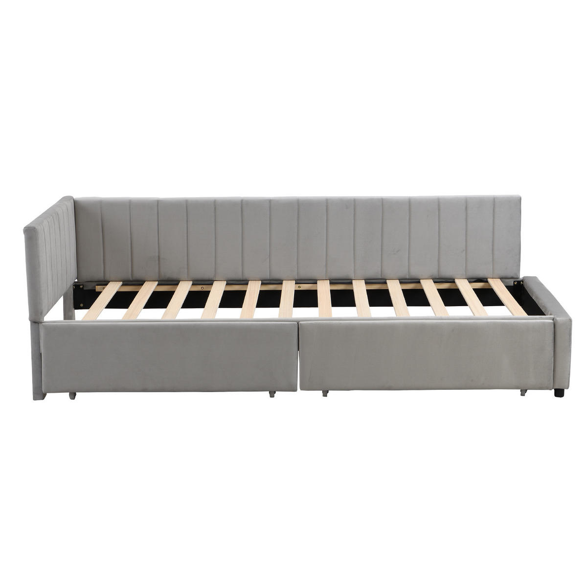 POLSTERBETT aus Stoff 90x200 cm Grau mit 2 Schubladen, Lattenrost und austauschbarer Rückenlehne - Grau, Leder (90/200cm) - Modfu